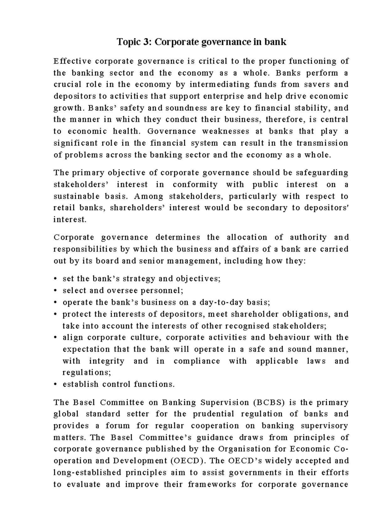 T3 Corporate governance in bank - Topic 3: Corporate governance in bank ...