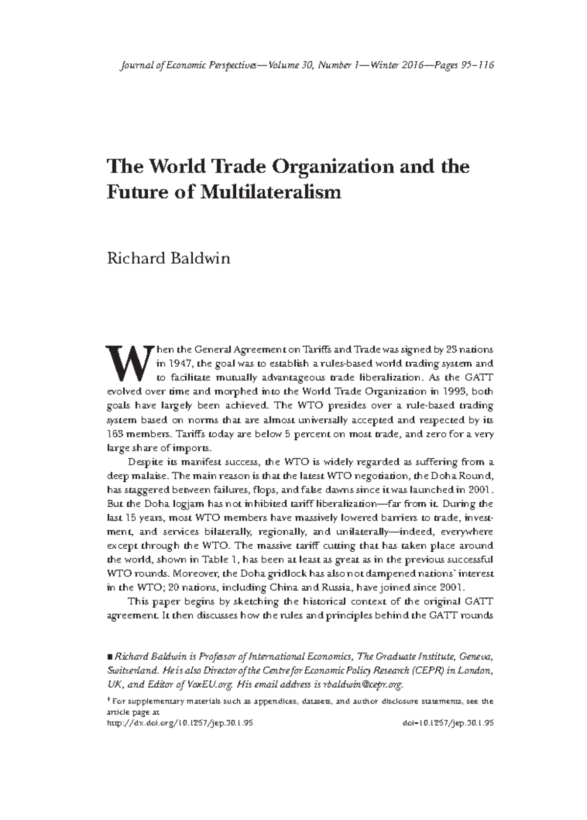 WTO and the future of Multi-lateralism - Journal of Economic ...