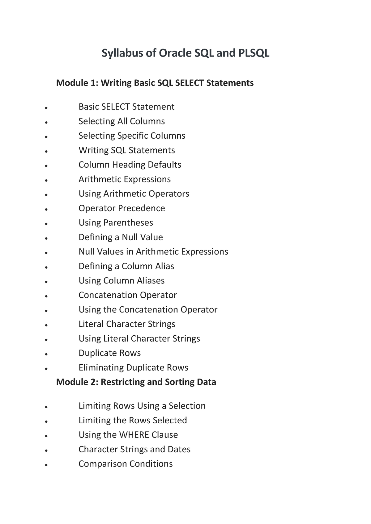 Sql Syllabus For Beginners