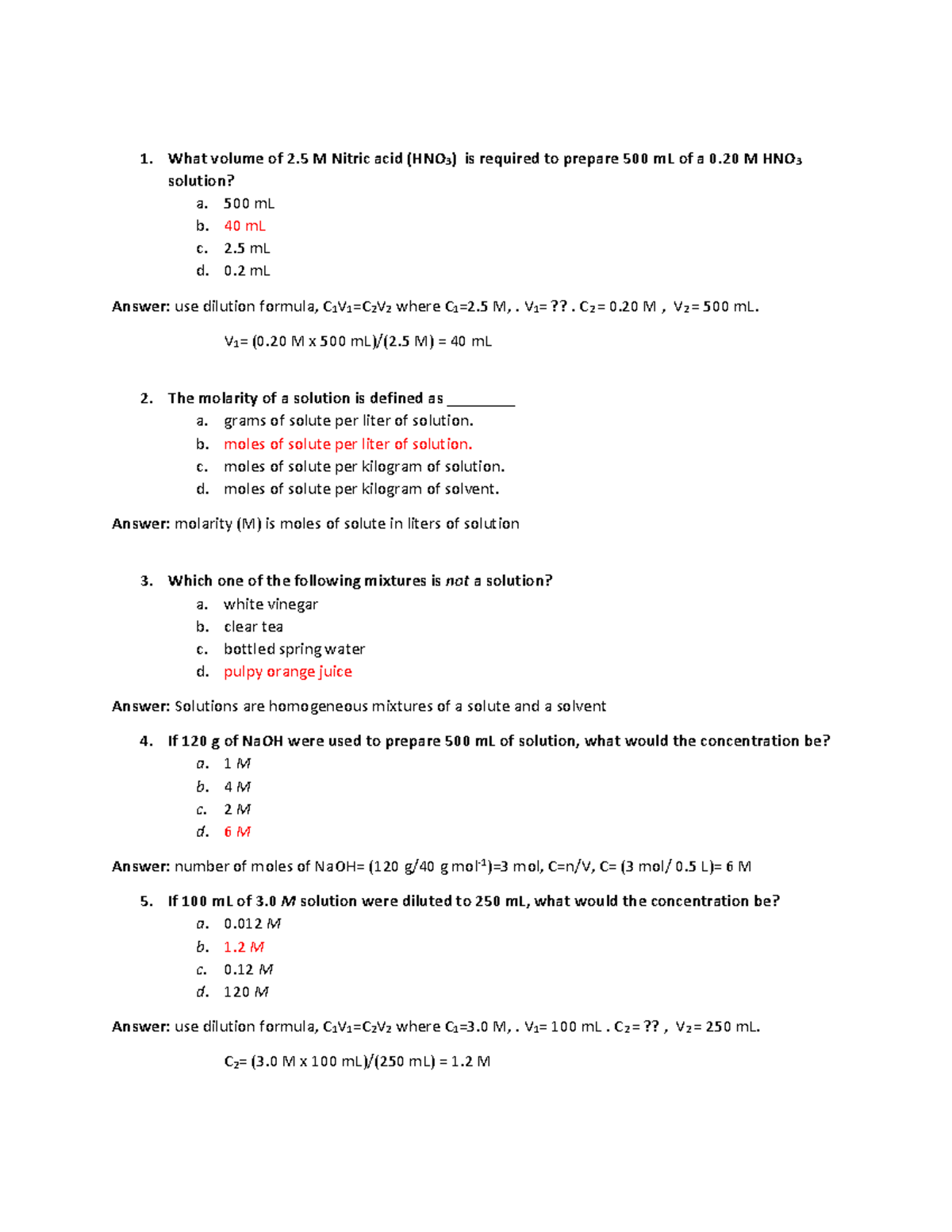 Topic 8(2) - Copy - What volume of 2 M Nitric acid (HNO 3 ) is required ...