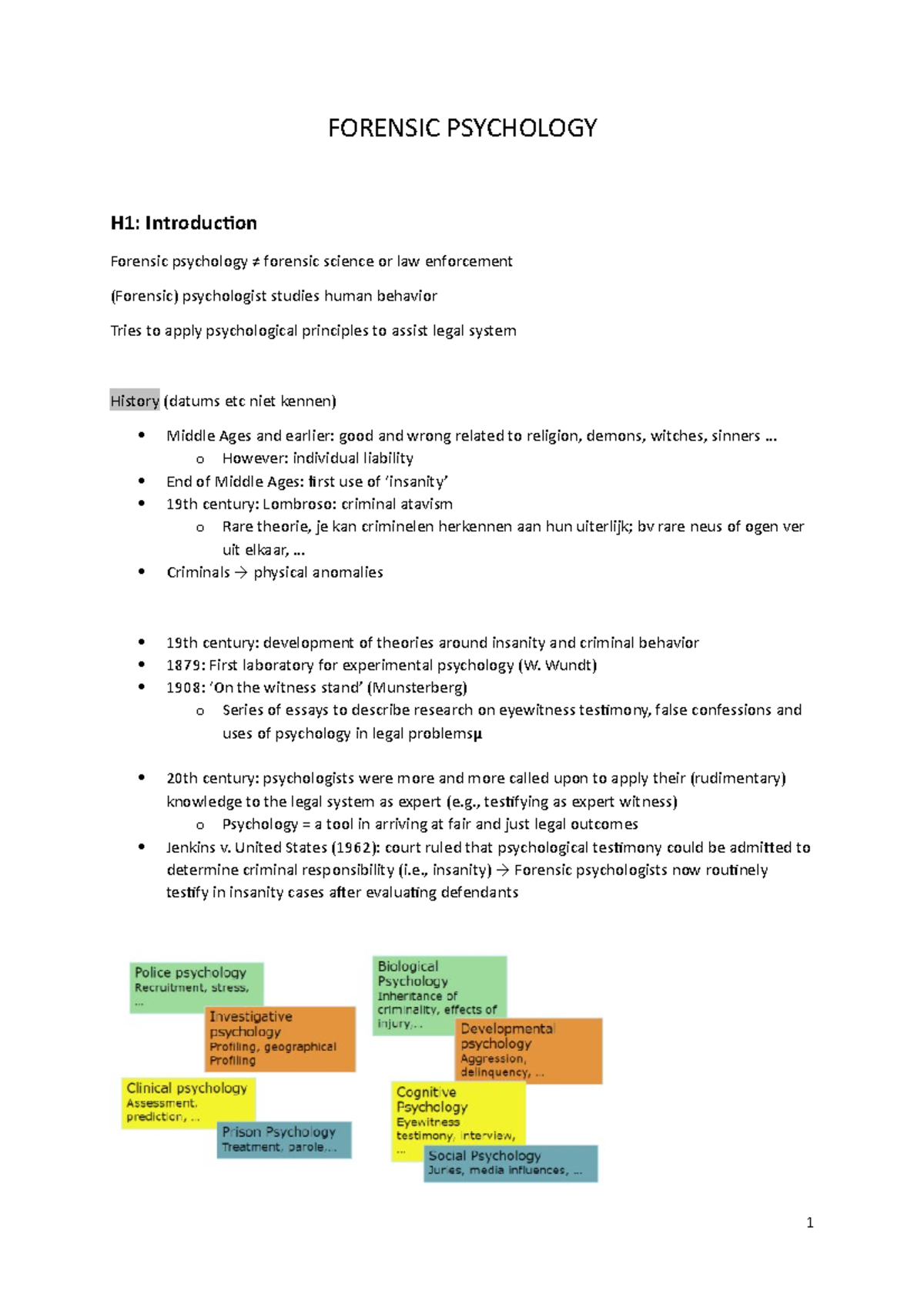 Forensische Psychologie - FORENSIC PSYCHOLOGY H1: Introduction Forensic ...