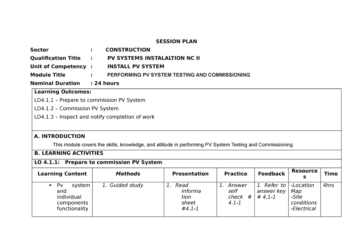 Session Plan 4 Cblm Session Plan Sector Construction