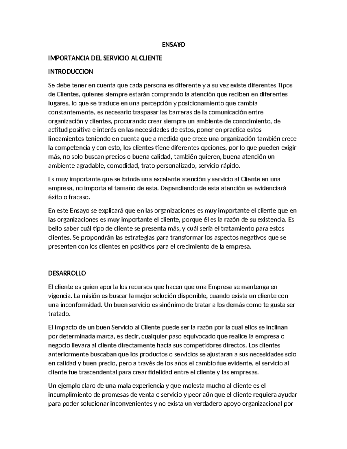 Ensayo - Servicio al cliente - ENSAYO IMPORTANCIA DEL SERVICIO AL ...