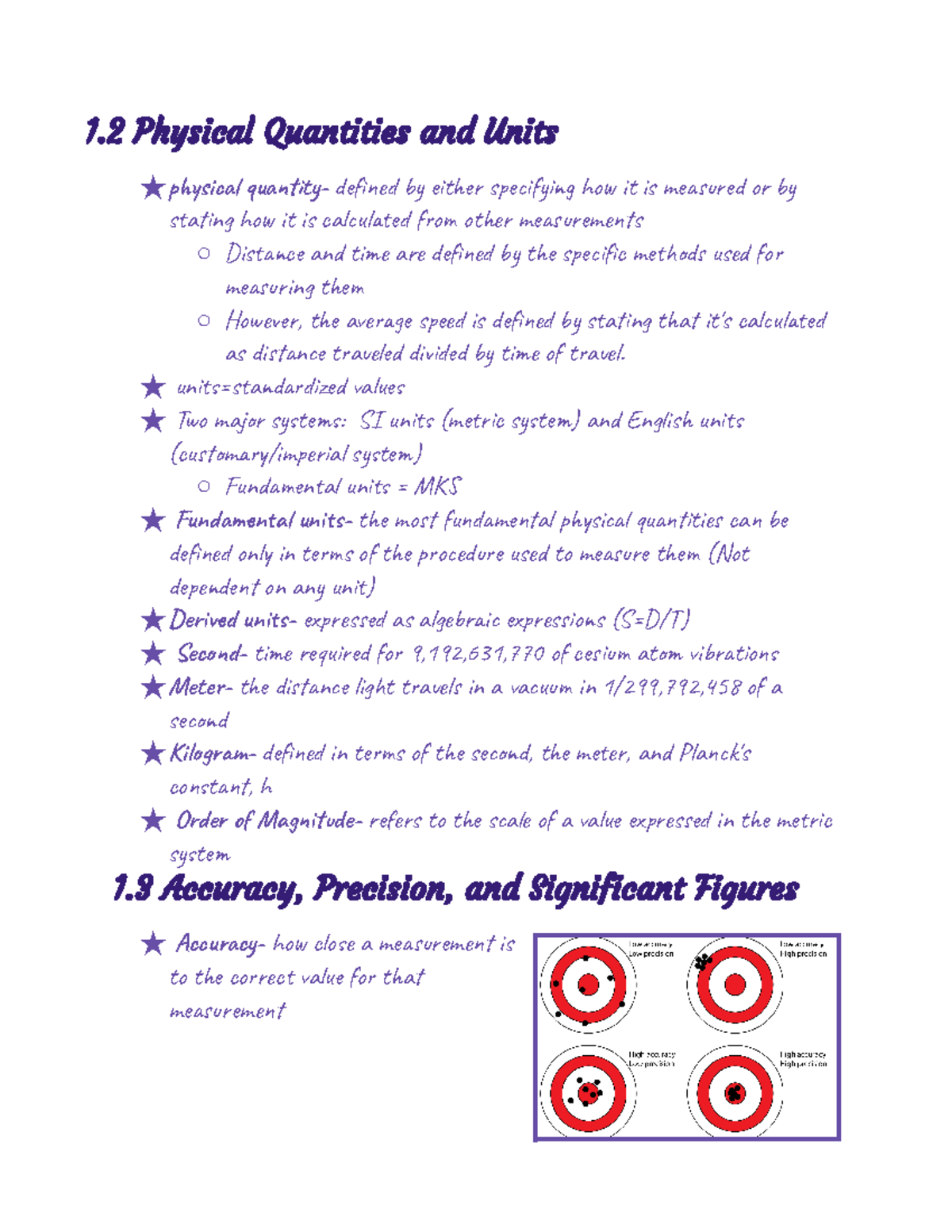 Physics Notes (1.2, 1.3, 1.4) - 1 Physical Quantities and Units ★psi ...