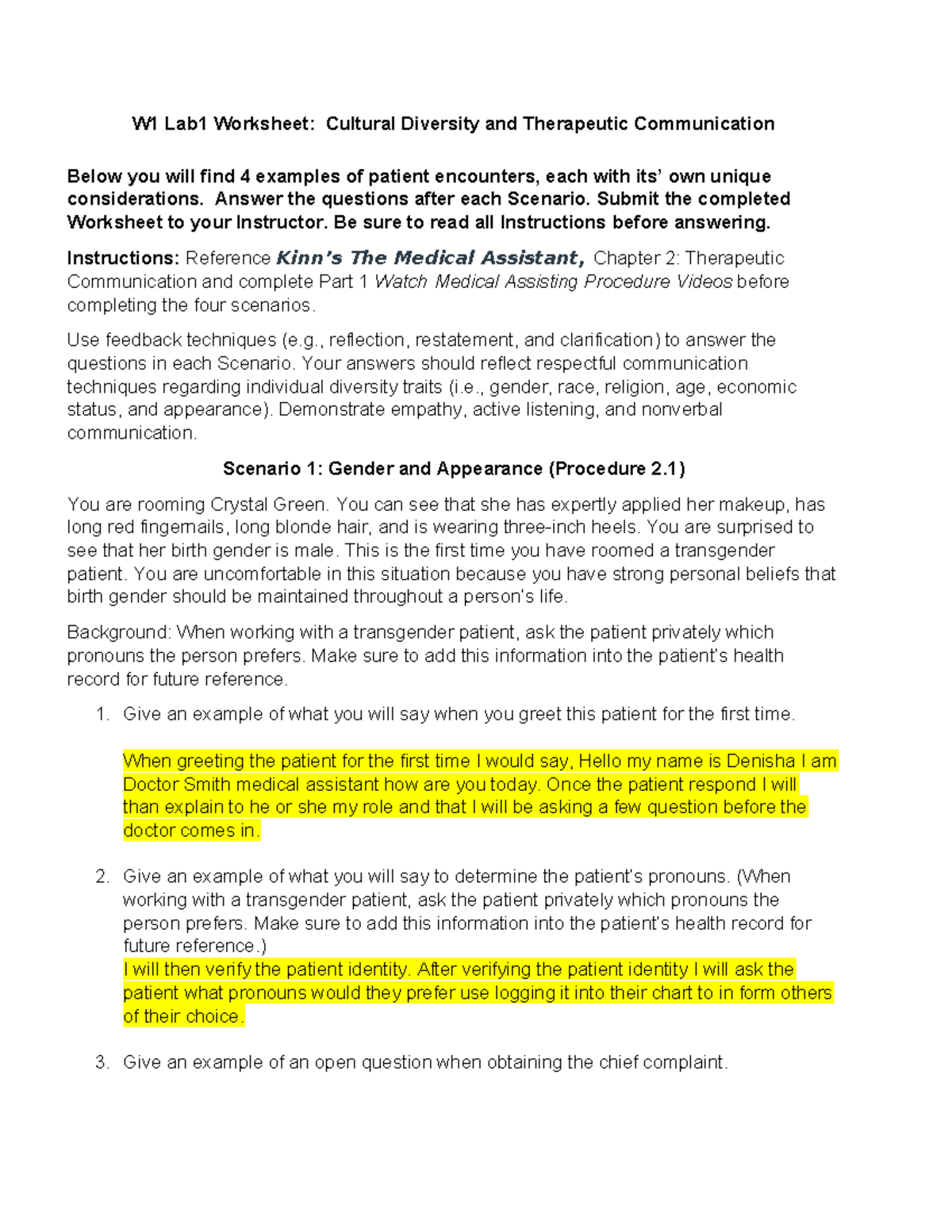 MOA110 W1 Lab Answers - W1 Lab1 Worksheet: Cultural Diversity And ...