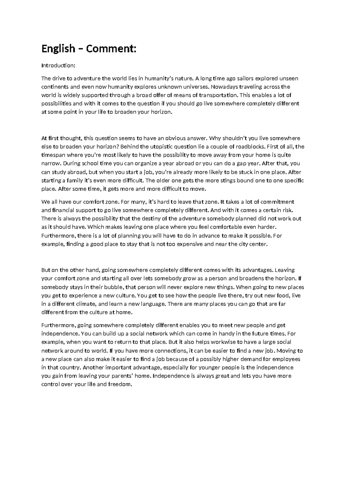 English - Comment (Abi 2022) - English – Comment: Introduction: The ...