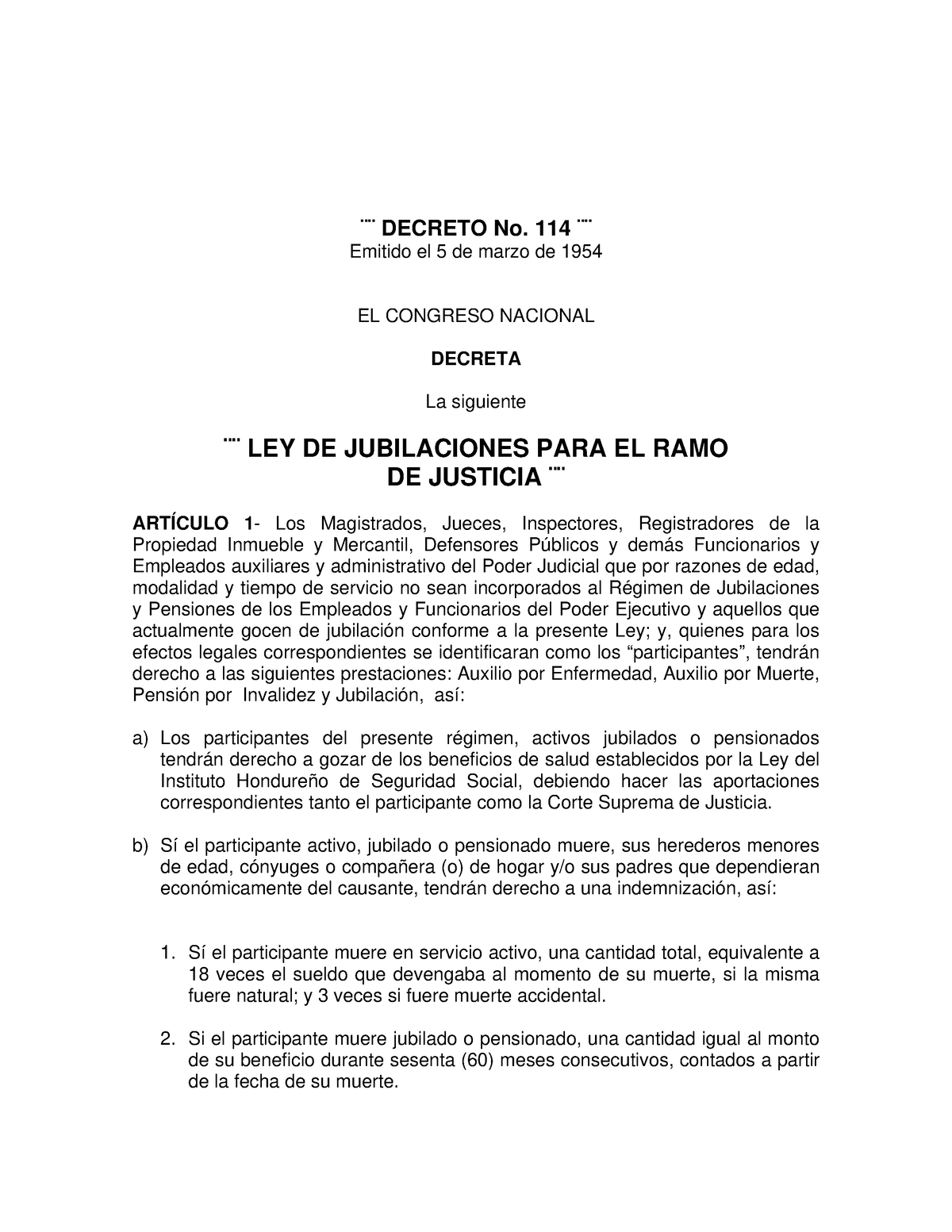 Ley De Jubilaciones Para El Ramo De Justicia (07) - ̈ ̈ DECRETO No. 114 ...