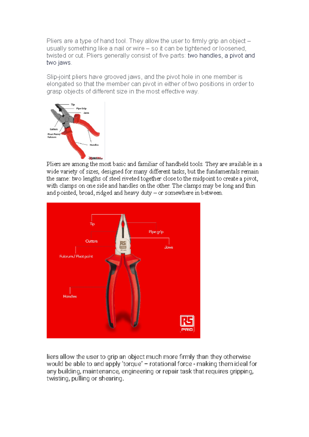 Building Technology 2 - buildind tech sba - Pliers are a type of hand ...