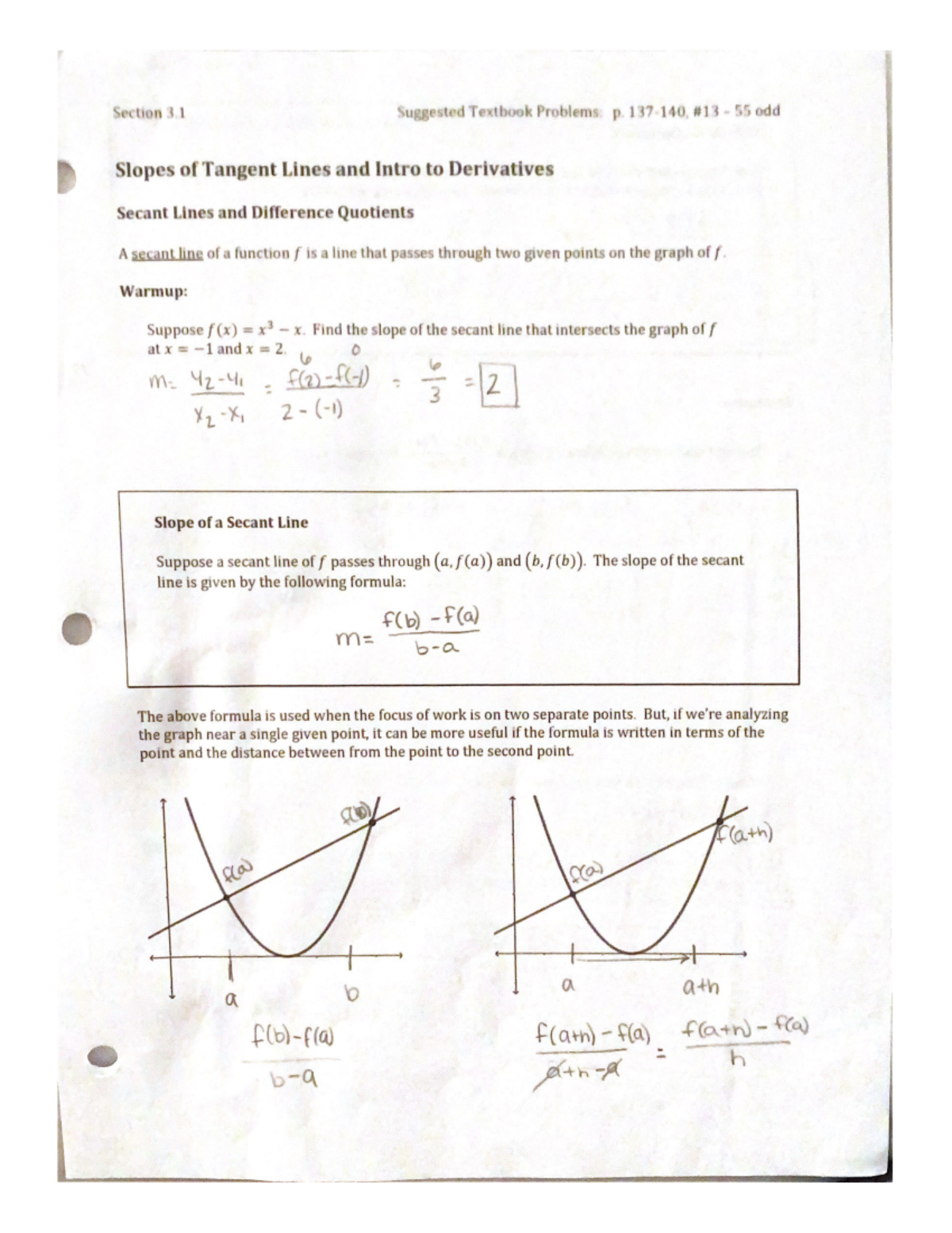 Section 3.1 Slopes Of Tangent Lines - Section 3 Suggested Textbook ...