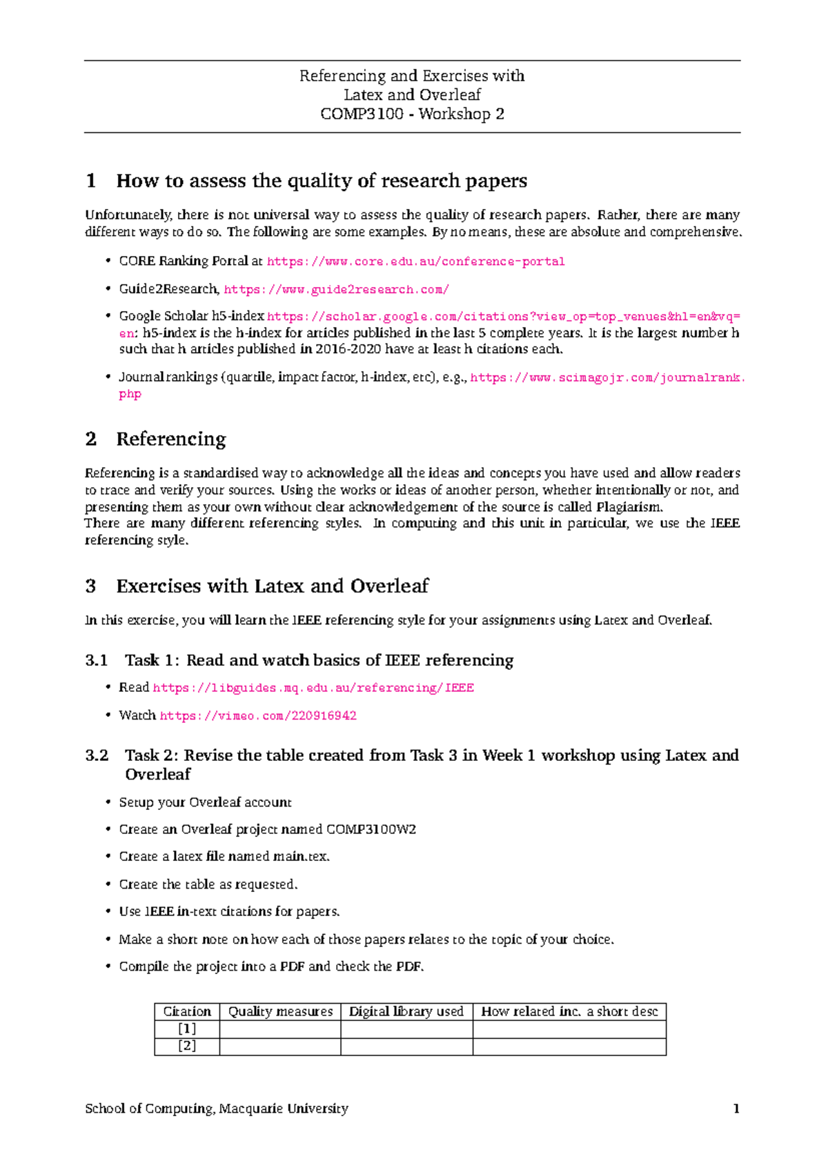 COMP3100 workshop week2 2024 - Referencing and Exercises with Latex and ...