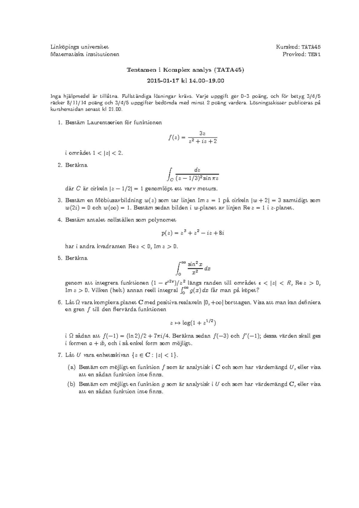 Tenta 17 Januari 2015, Frågor - Link ̈ Opings Universitet Kurskod:TATA ...