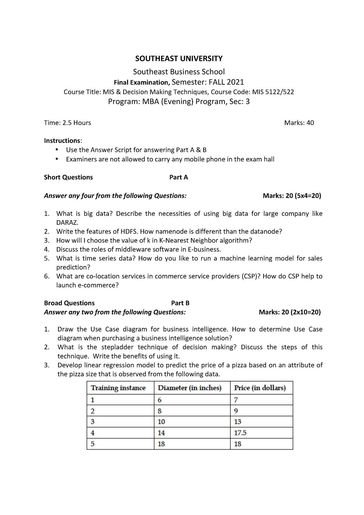 Exam Script For Final - Southeast University Southeast Business School 