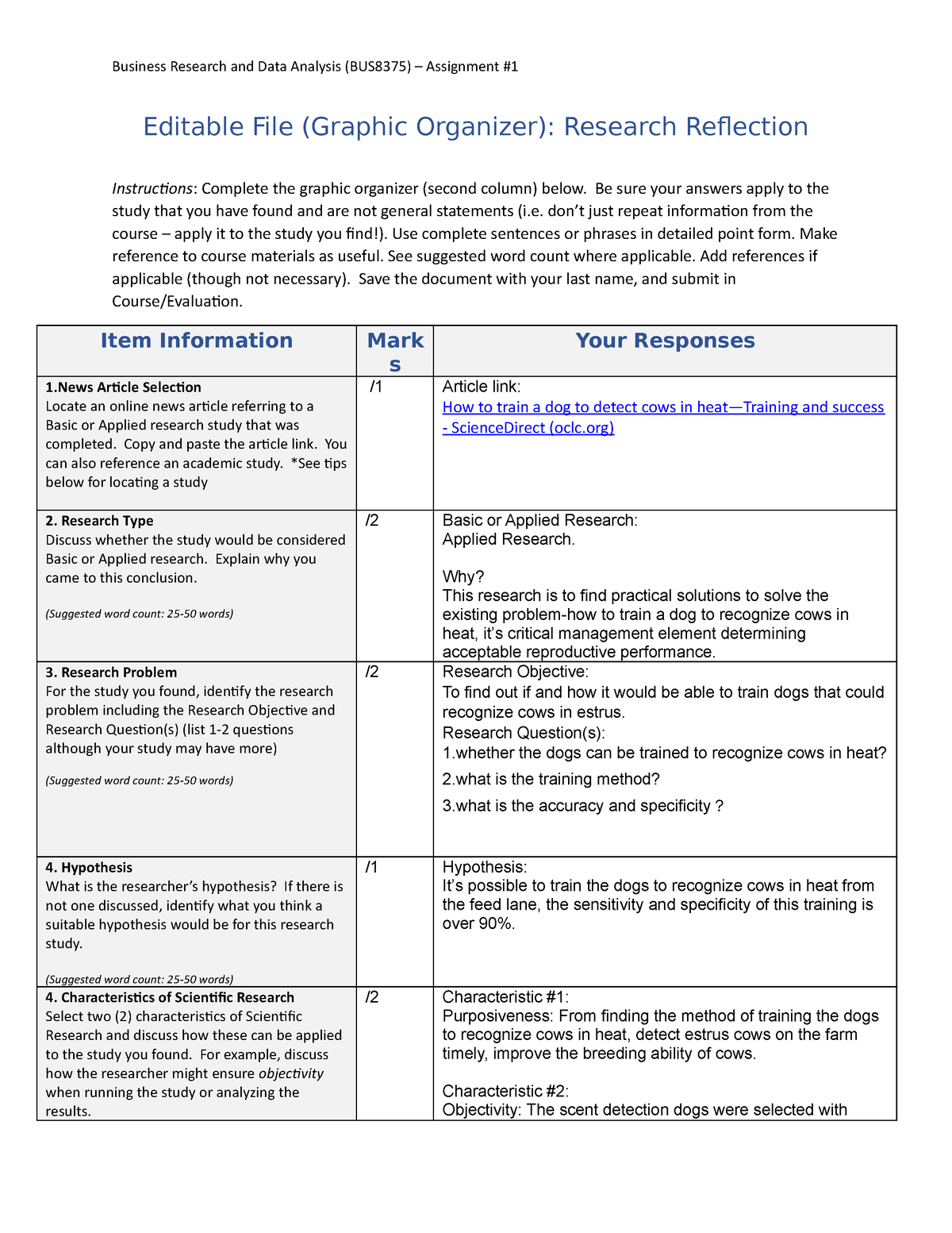 business data analysis assignment