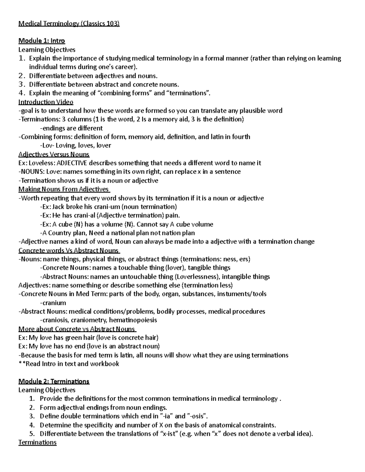 Medical Terminology Module 1 and 2.5 Medical Terminology (Classics