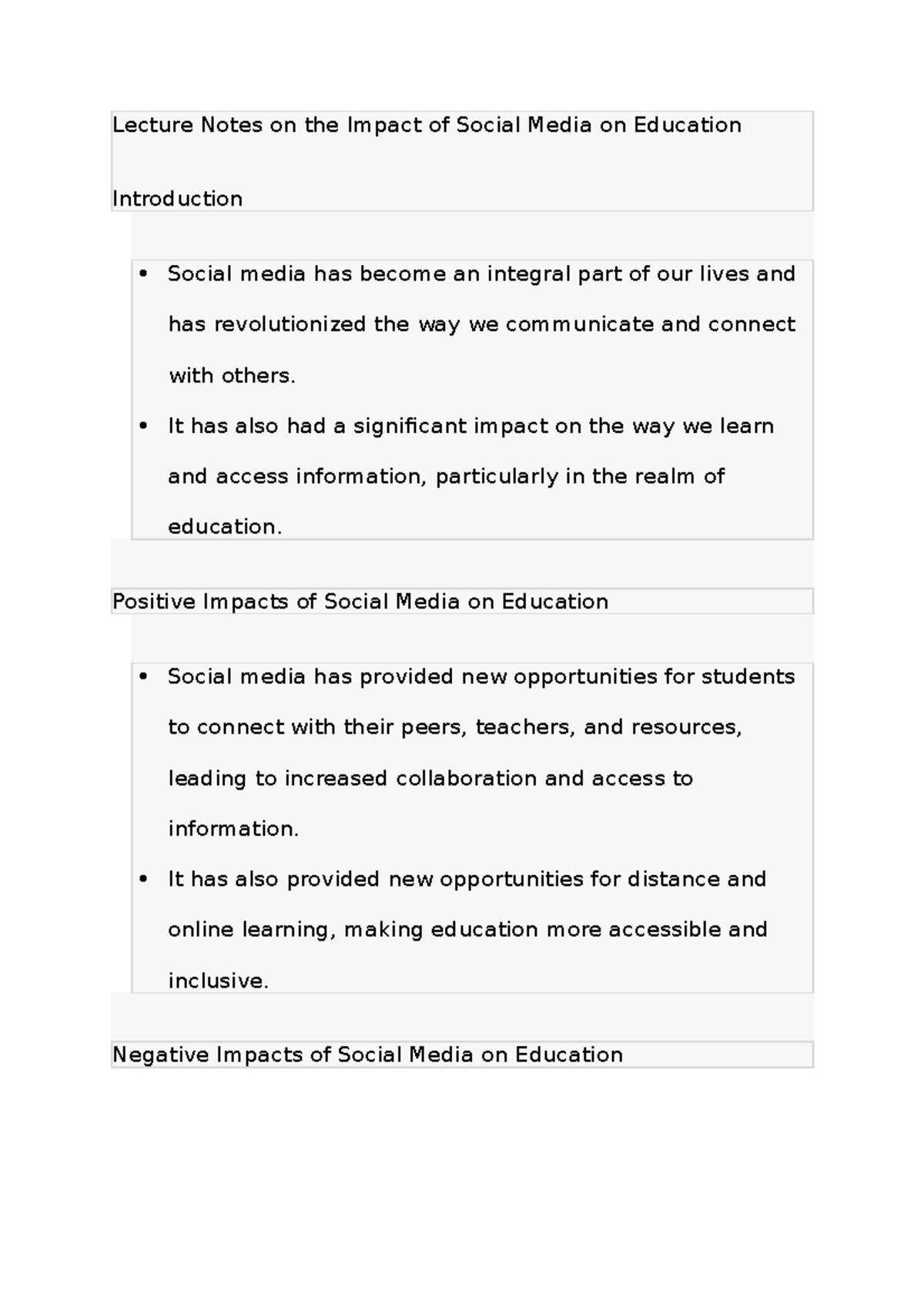 Lecture Notes on the Impact of Social Media on Education - Lecture ...