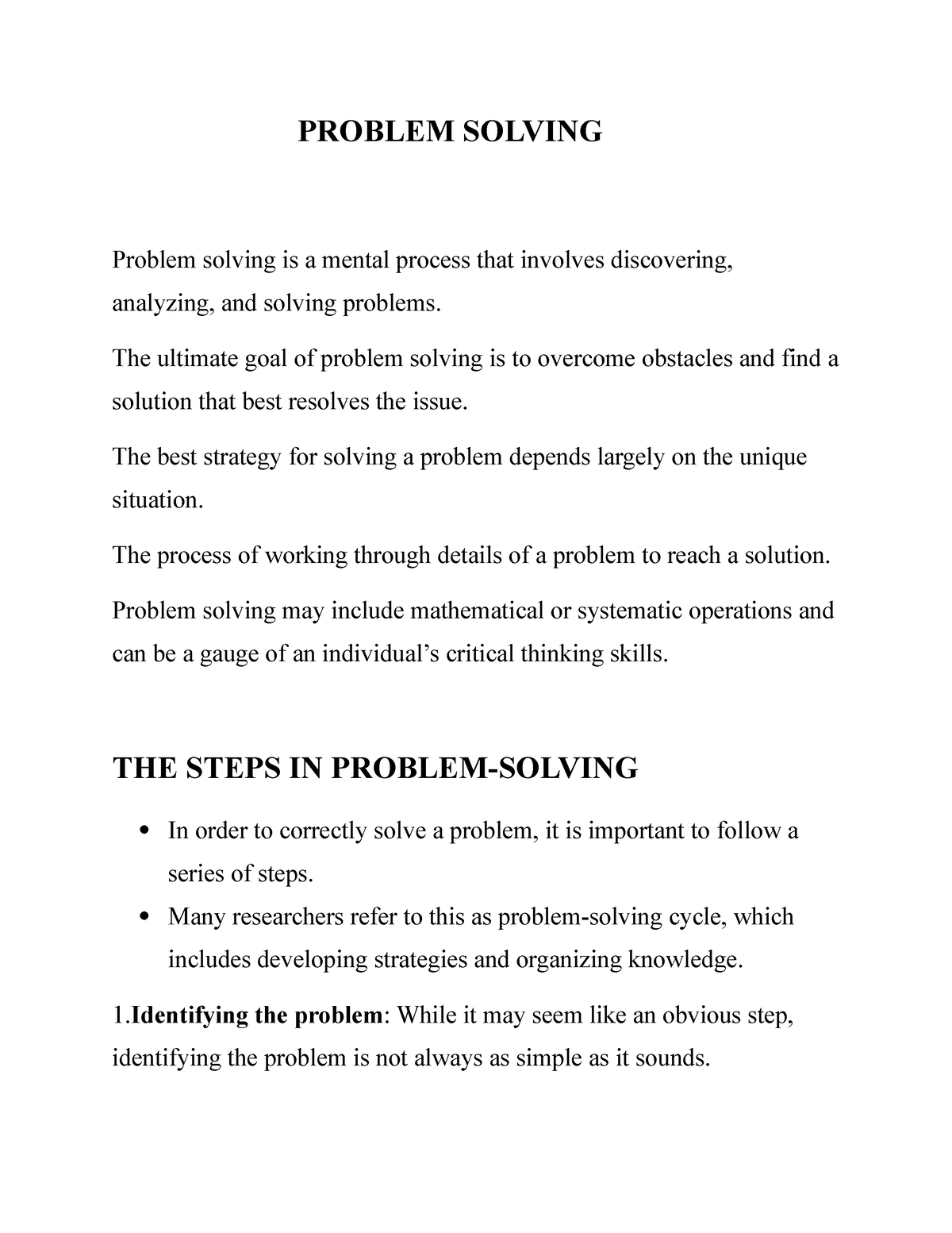 essay on the problem solving process