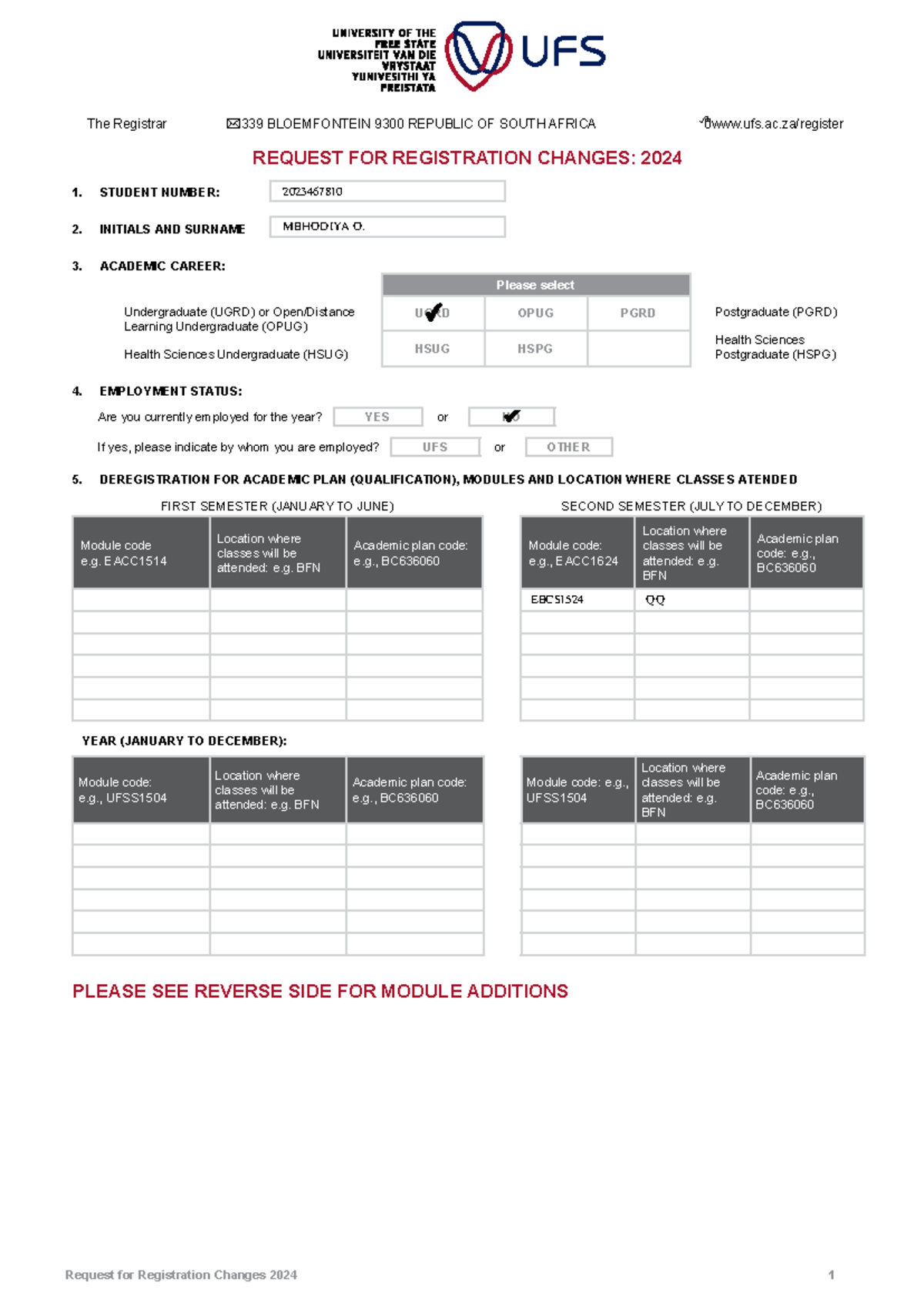 Question papers - Request f o r Registration Changes 2024 1 The ...