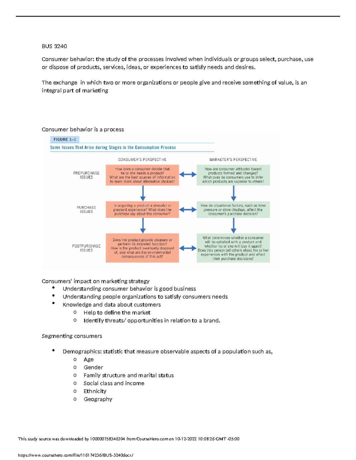Bus 3240 Notes Bus 3240 Consumer Behavior The Study Of The