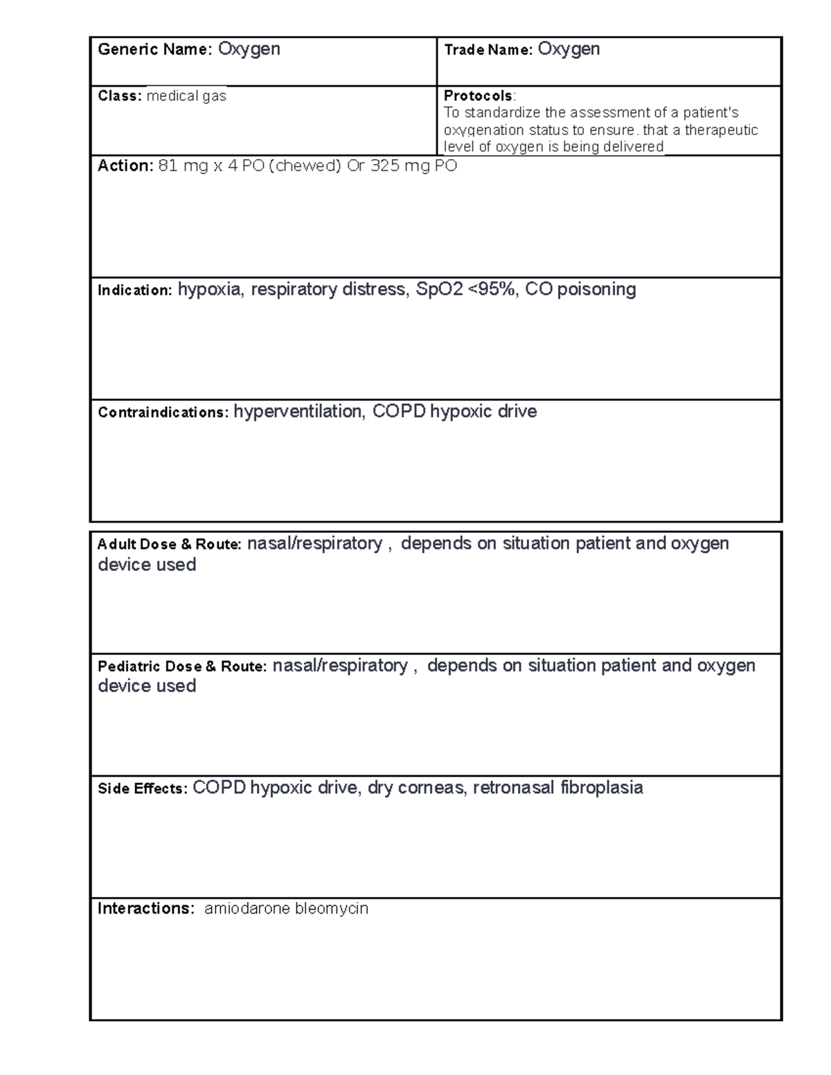 Oxgen drug card generic name oxygen trade name oxygen class