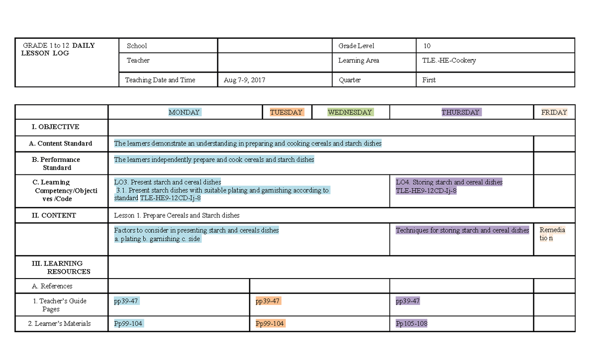 DLL-TLE-Cookery-Grade 10-Quarter 1-Week10 - GRADE 1 To 12 DAILY LESSON ...