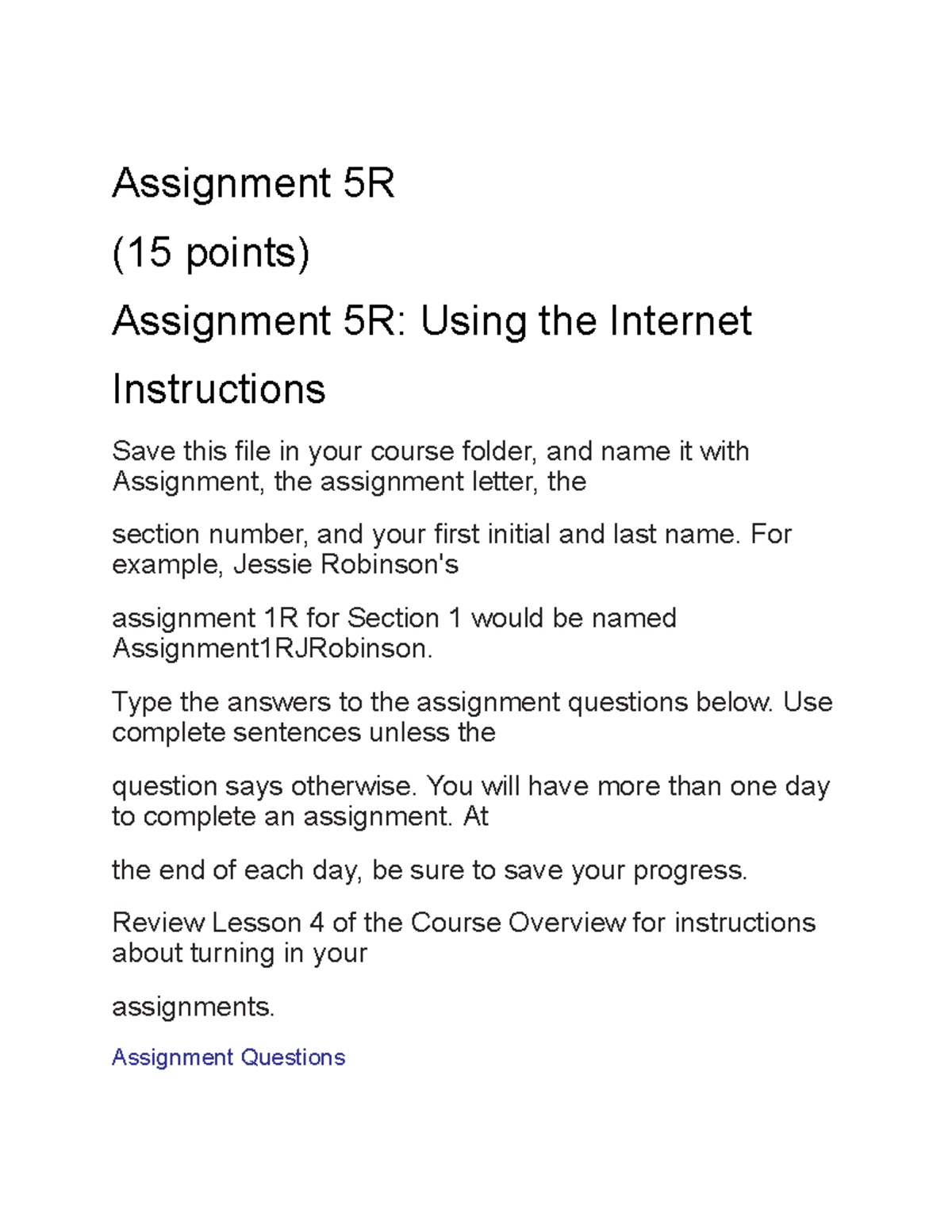 assignment 5r using the internet