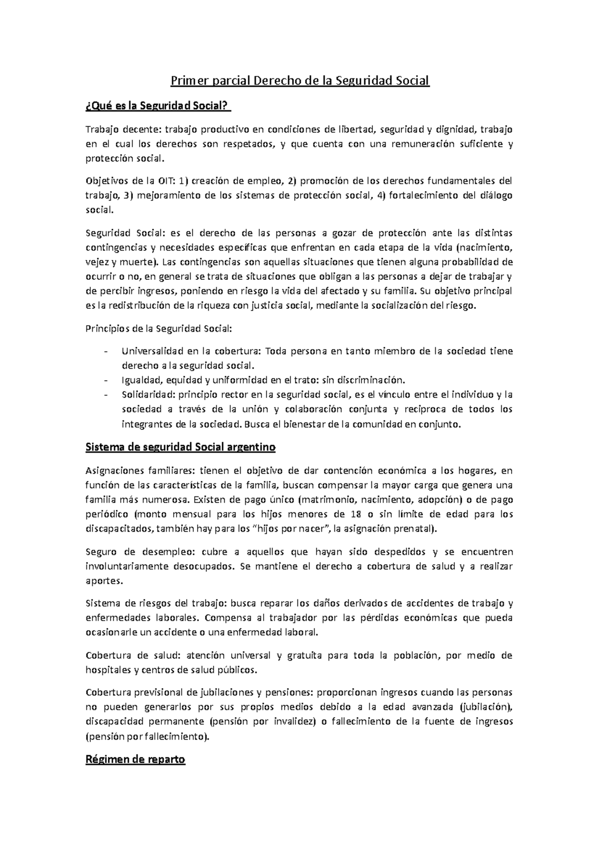 Derecho de la Seguridad Social 1er parcial Primer parcial Derecho de la Seguridad Social Qué