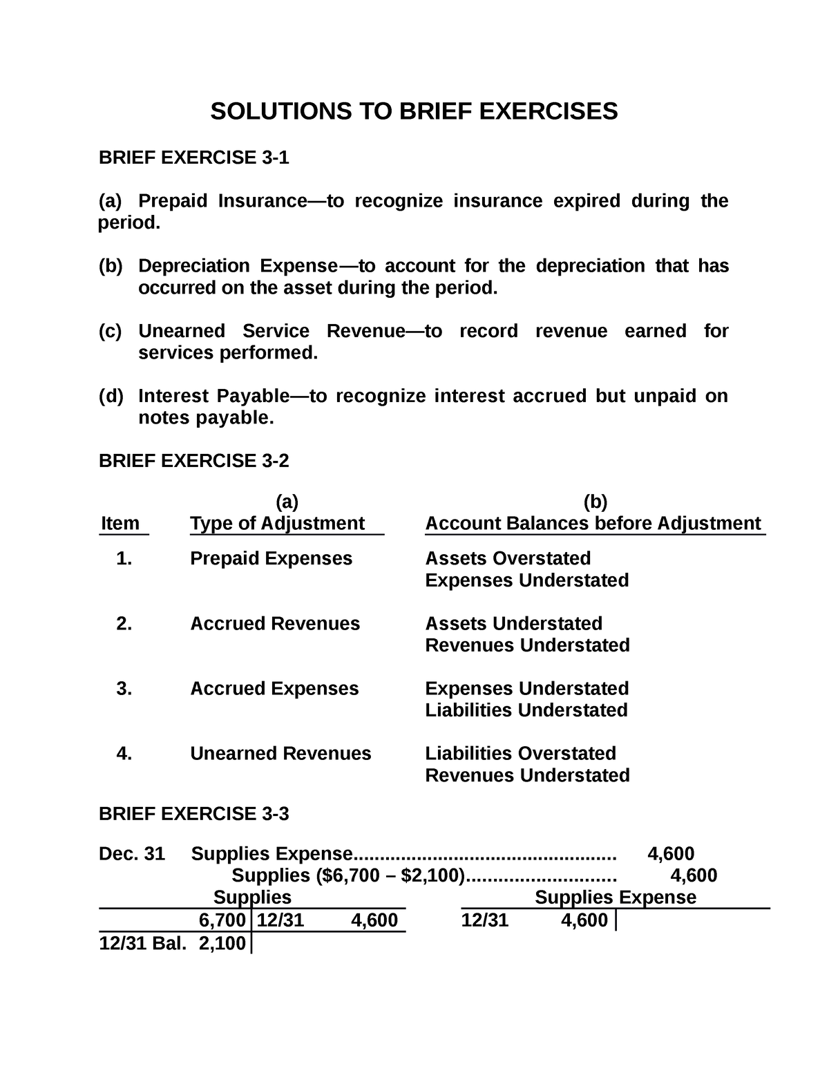 Chapter 3 Brief Exercises Solutions - SOLUTIONS TO BRIEF EXERCISES ...