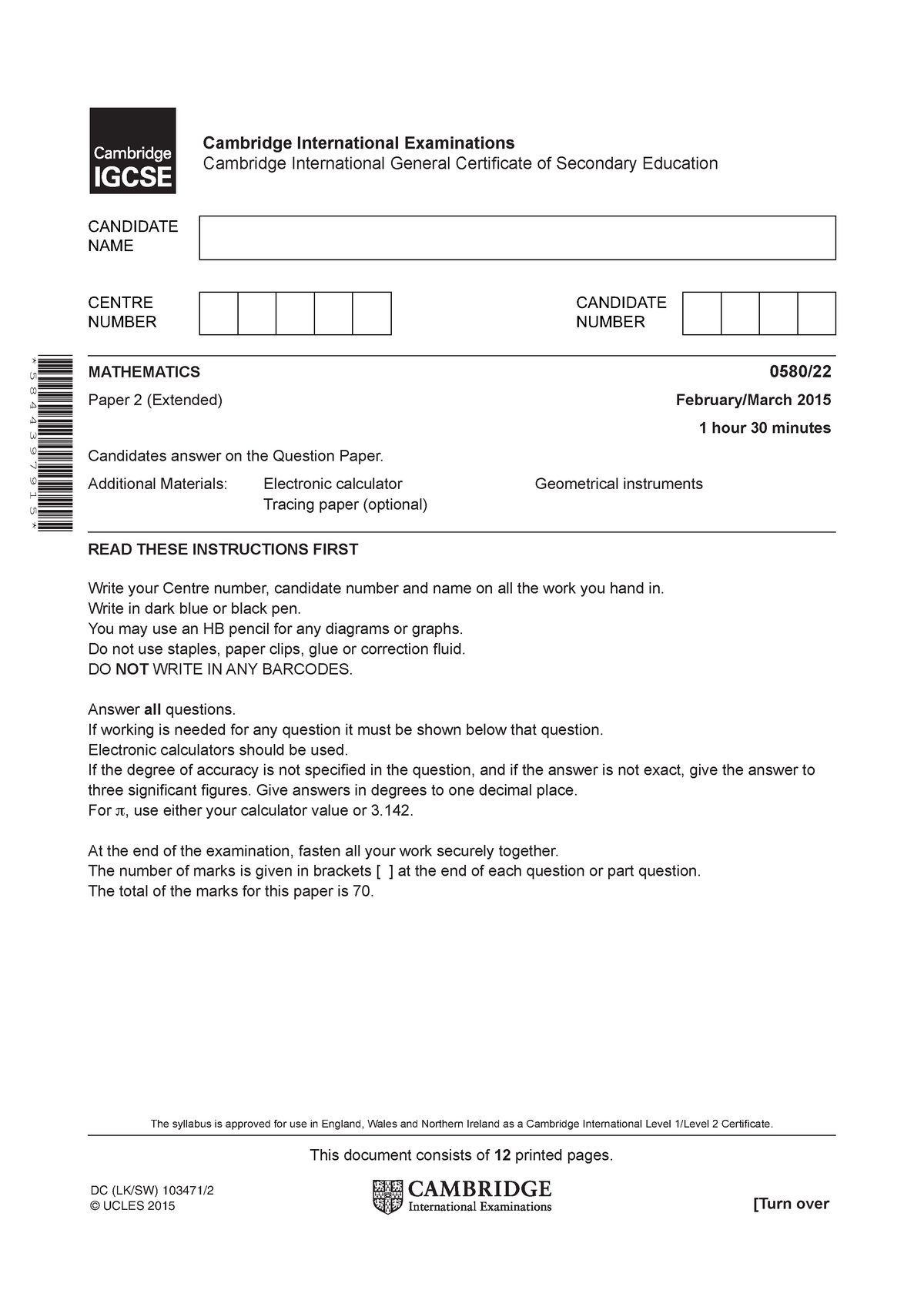 0580 m15 qp 22 - Useful - READ THESE INSTRUCTIONS FIRST Write your ...