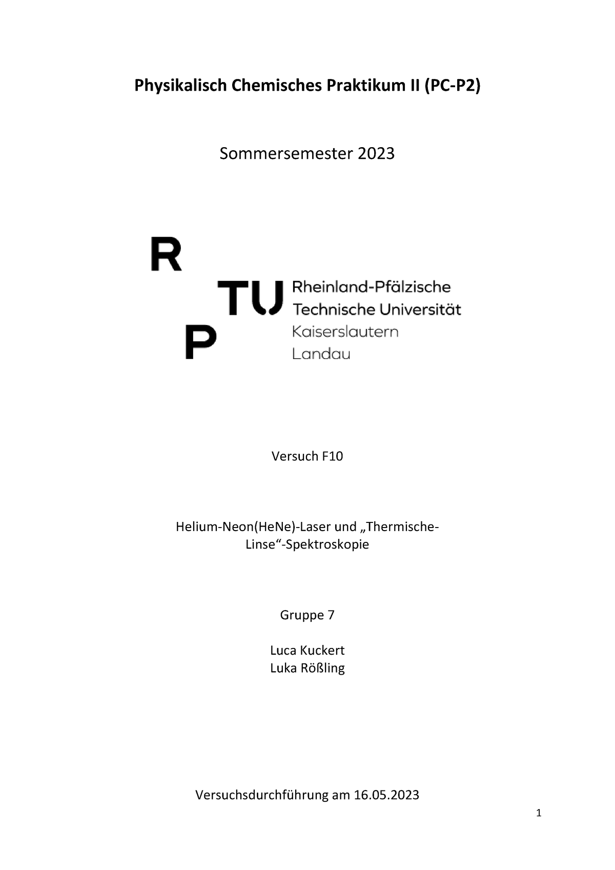 F10 Fertig - Description - Physikalisch Chemisches Praktikum II (PC-P2 ...