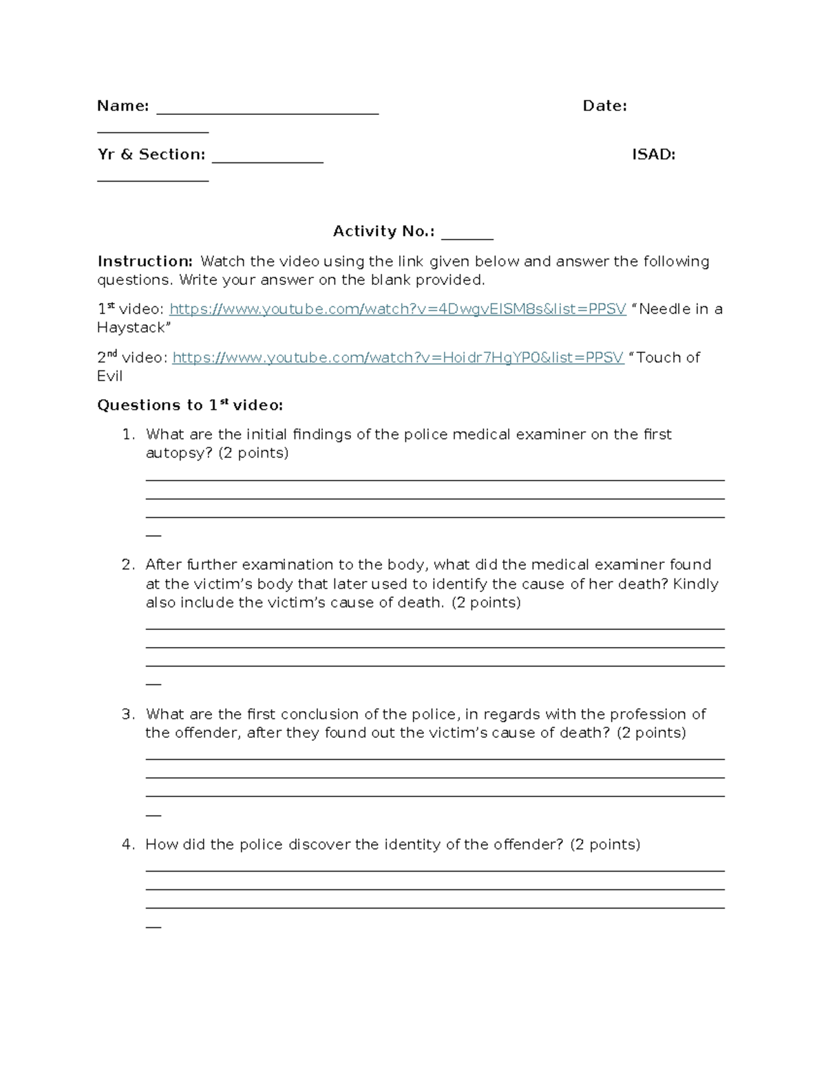 ISAD 25 Activity 2 - Name: ______________________________ Date: Yr ...