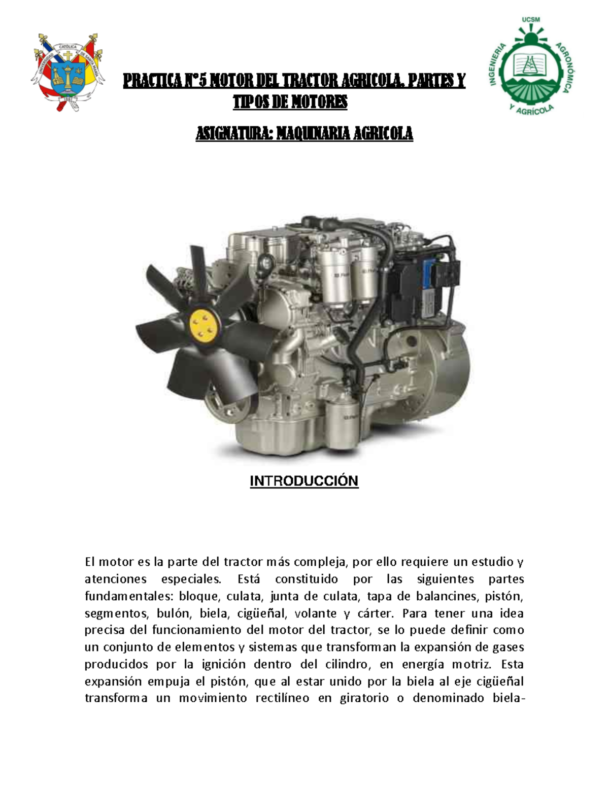 Practica N°2 2da Motor Del Tractor Partes Y Tipos De Motores