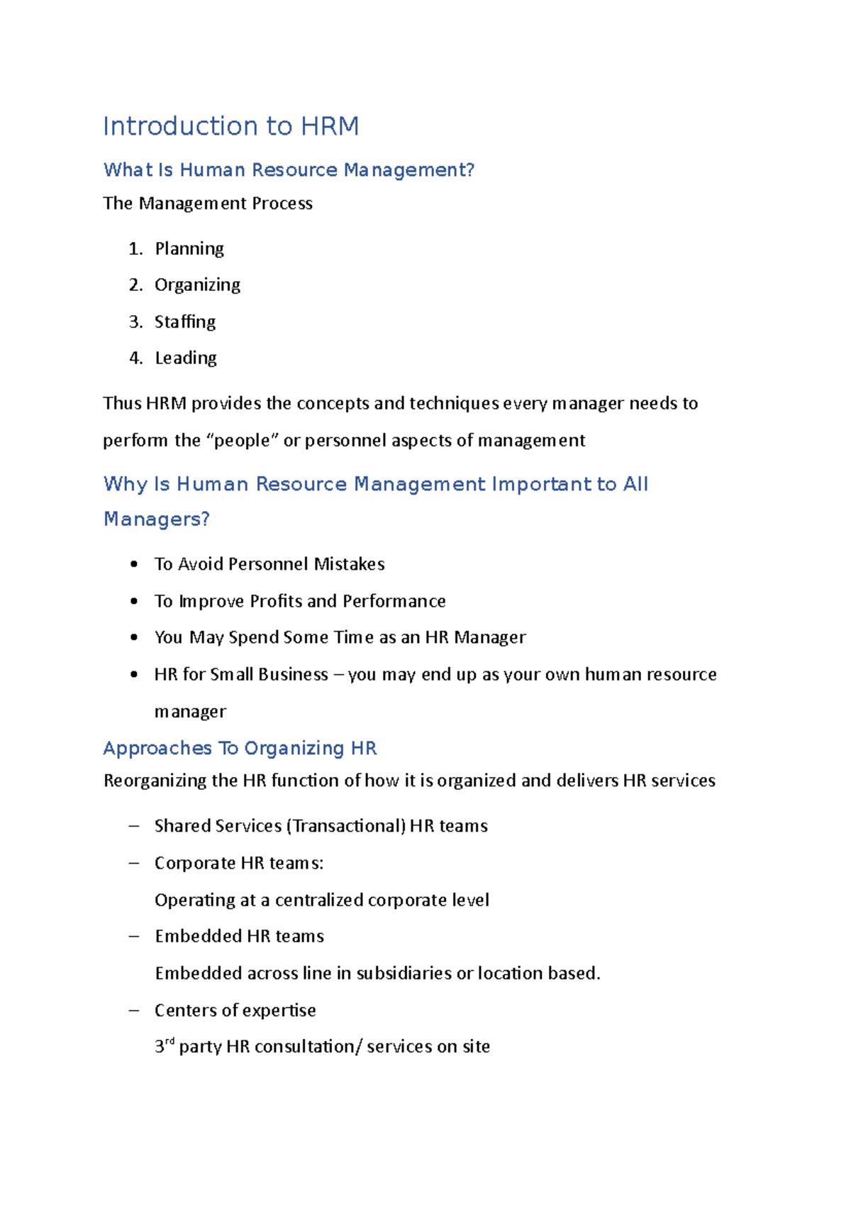 Introduction To HRM - Lecture Notes 1 - Introduction To HRM What Is ...