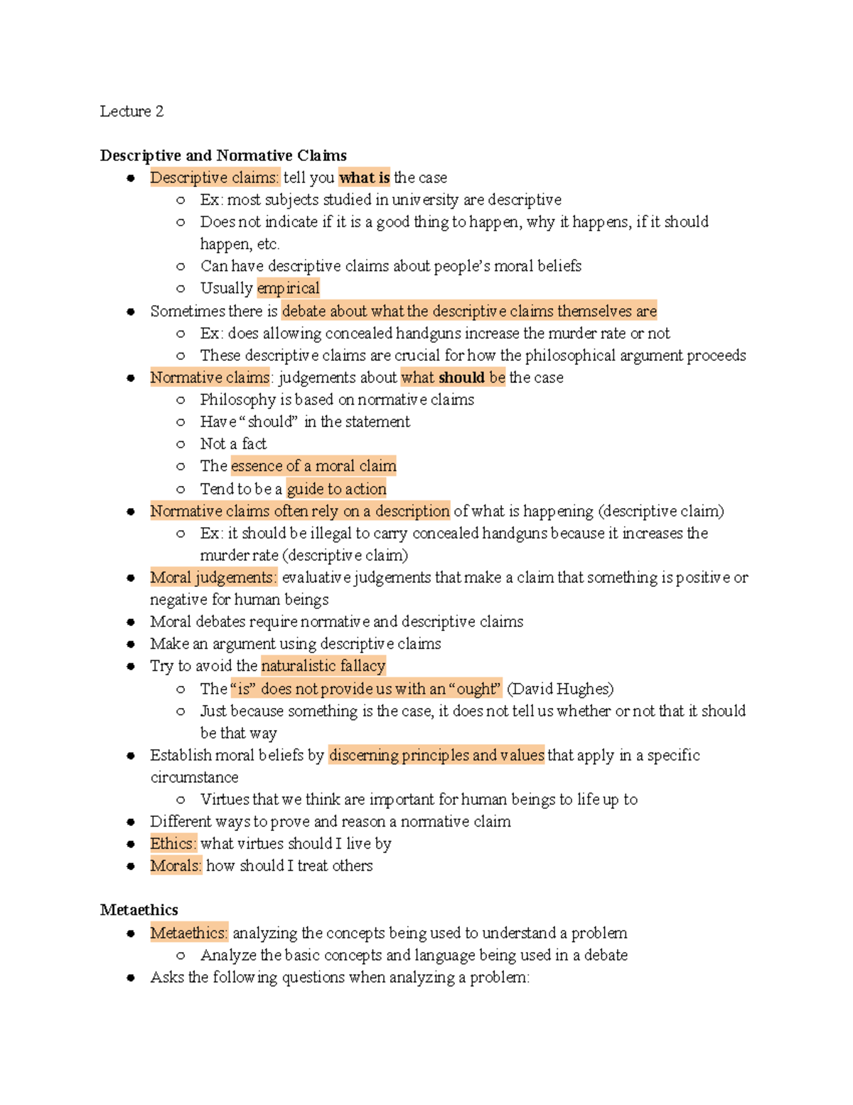 Bioethics Lecture 2 - Lecture 2 Descriptive And Normative Claims 