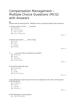 HRM Multiple Choice Questions - Nature And Scope Of Human Relation ...