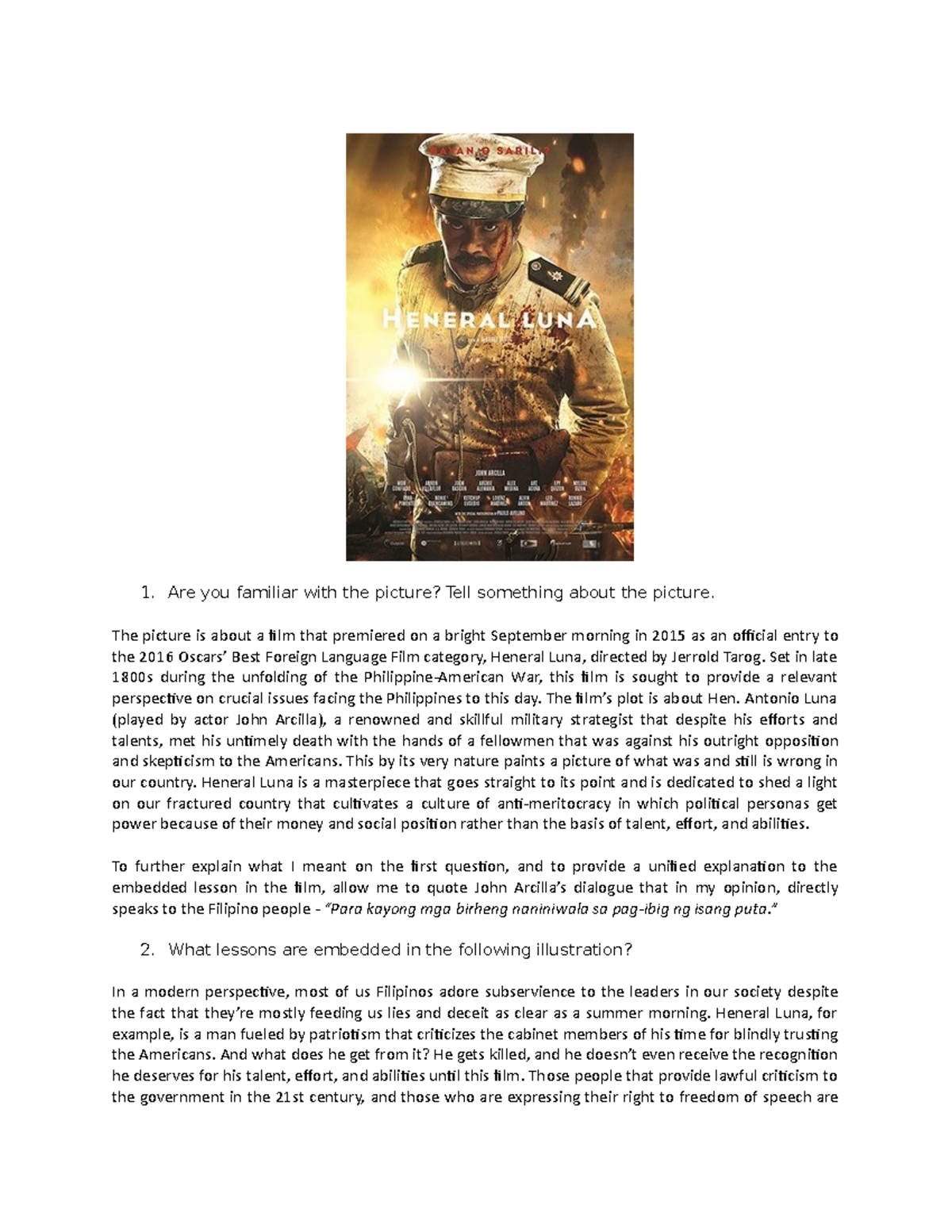 introduction of movie review heneral luna