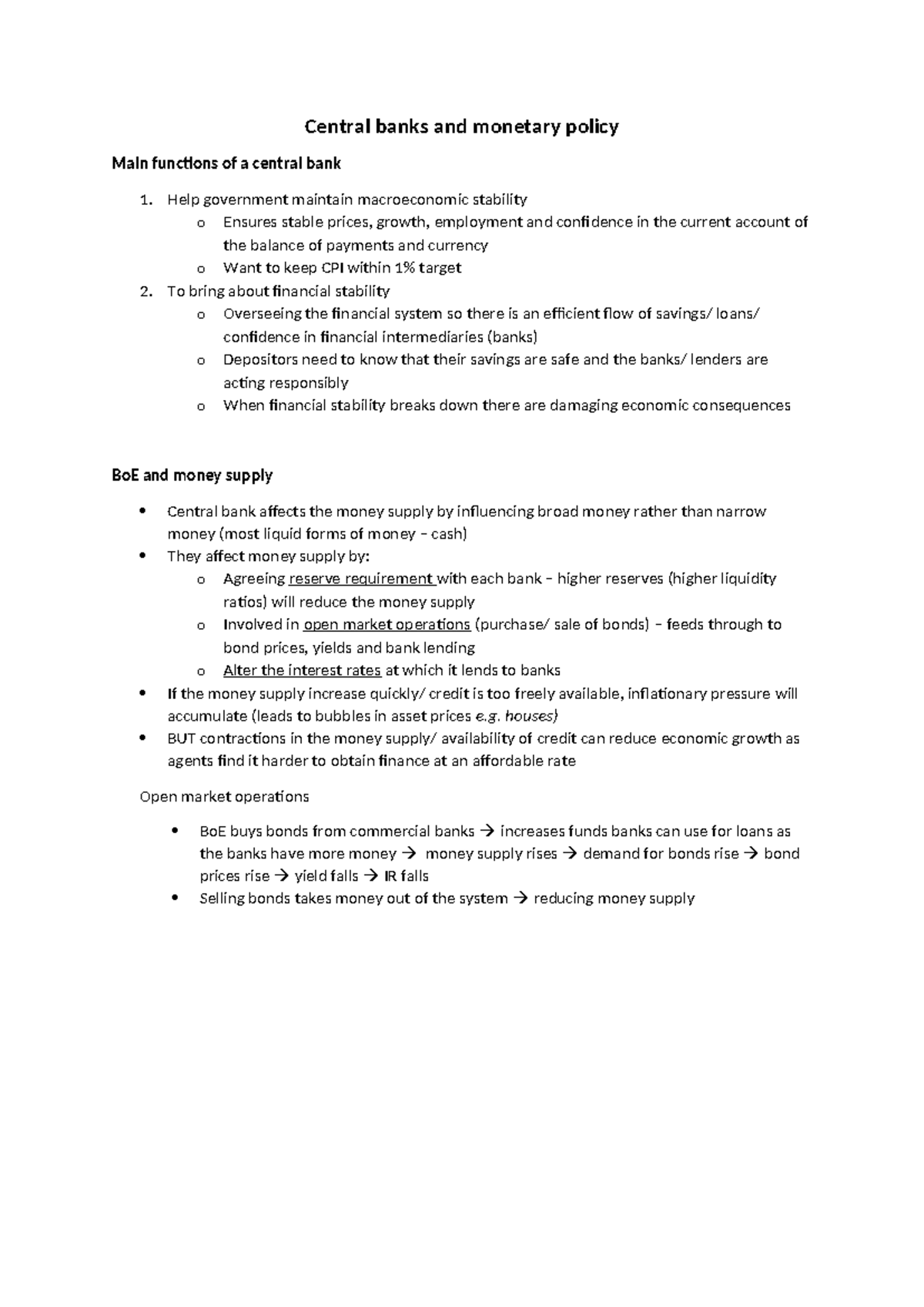 Notes - Central banks and monetary policy - Central banks and monetary ...
