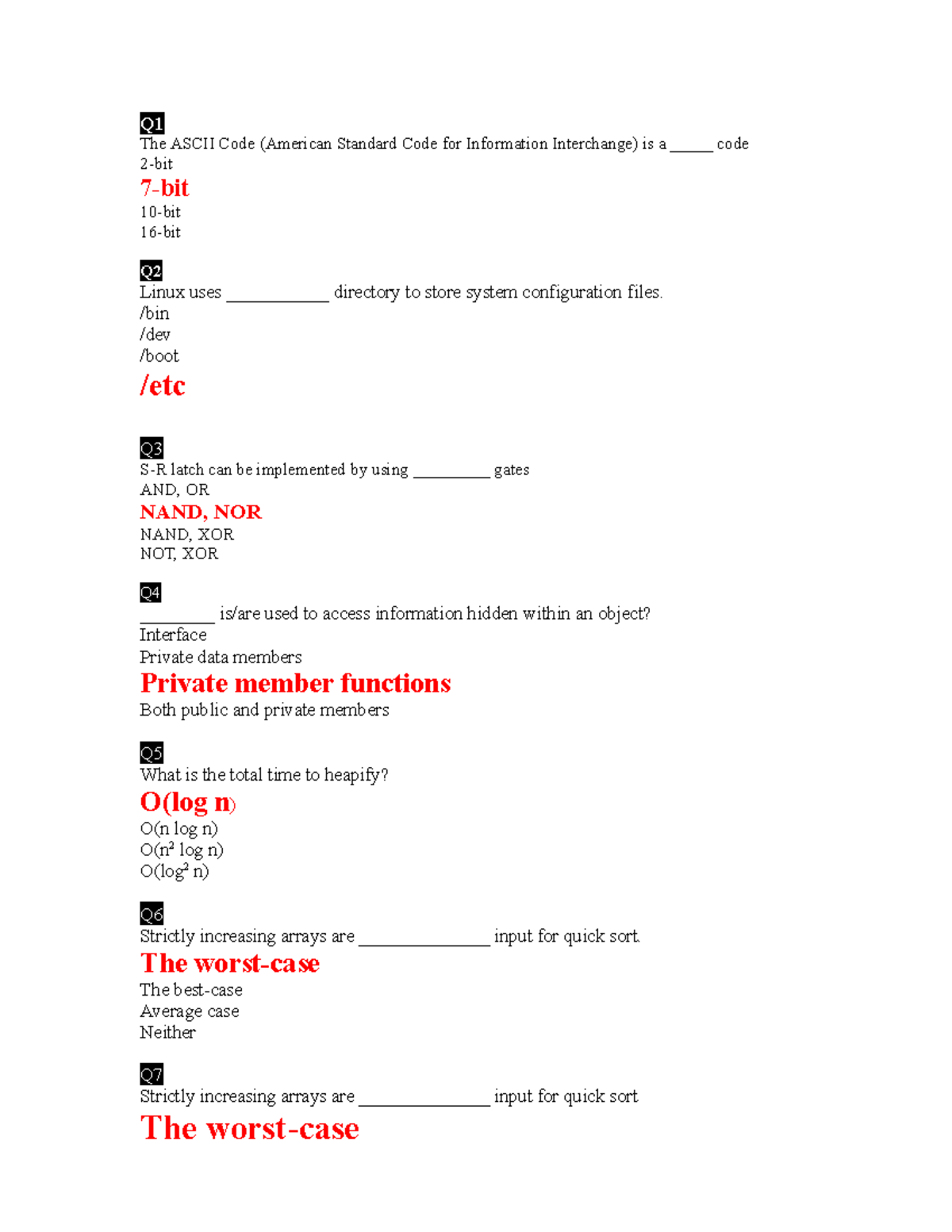 MSCS entry test 100 mcqs must read - Q The ASCII Code (American ...