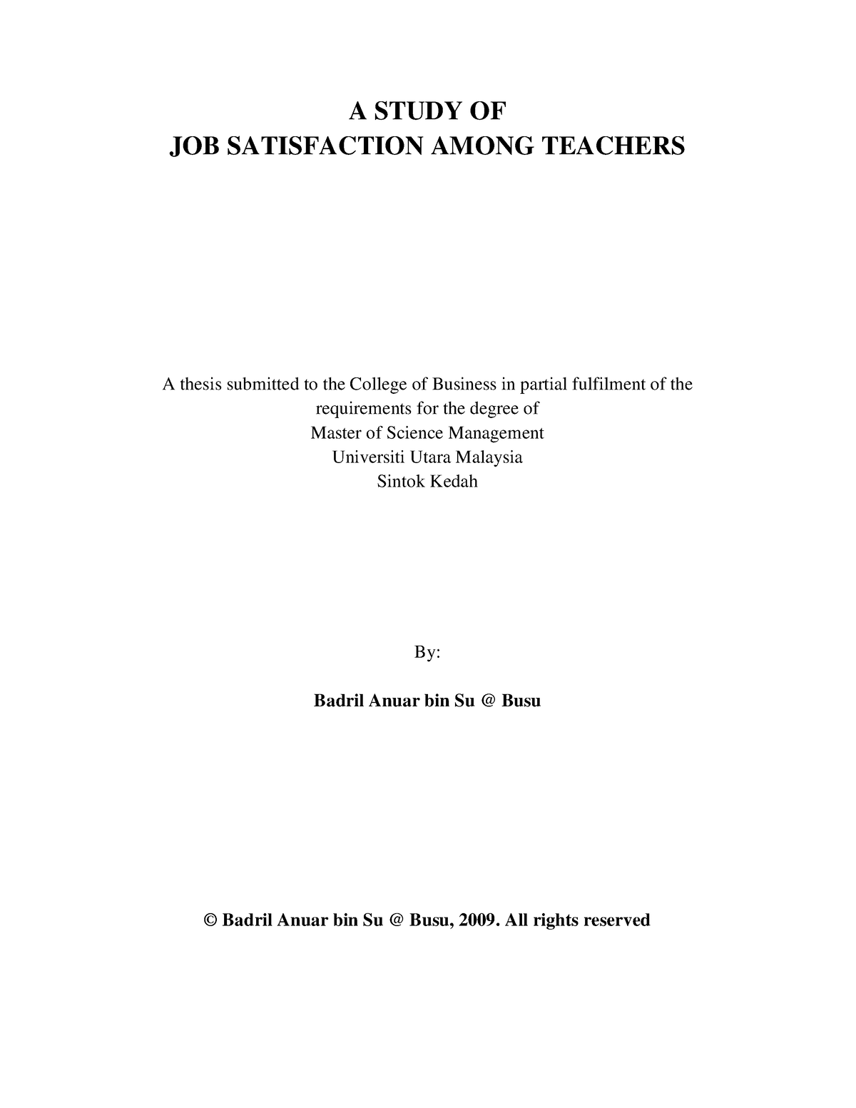 job satisfaction master thesis