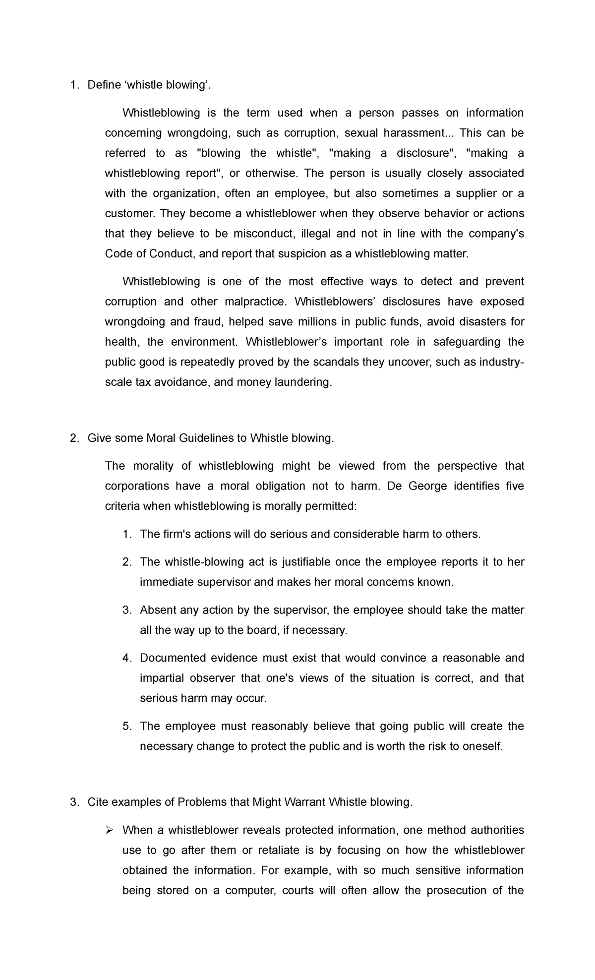 Whistle blowing lecture notes Define ‘whistle blowing