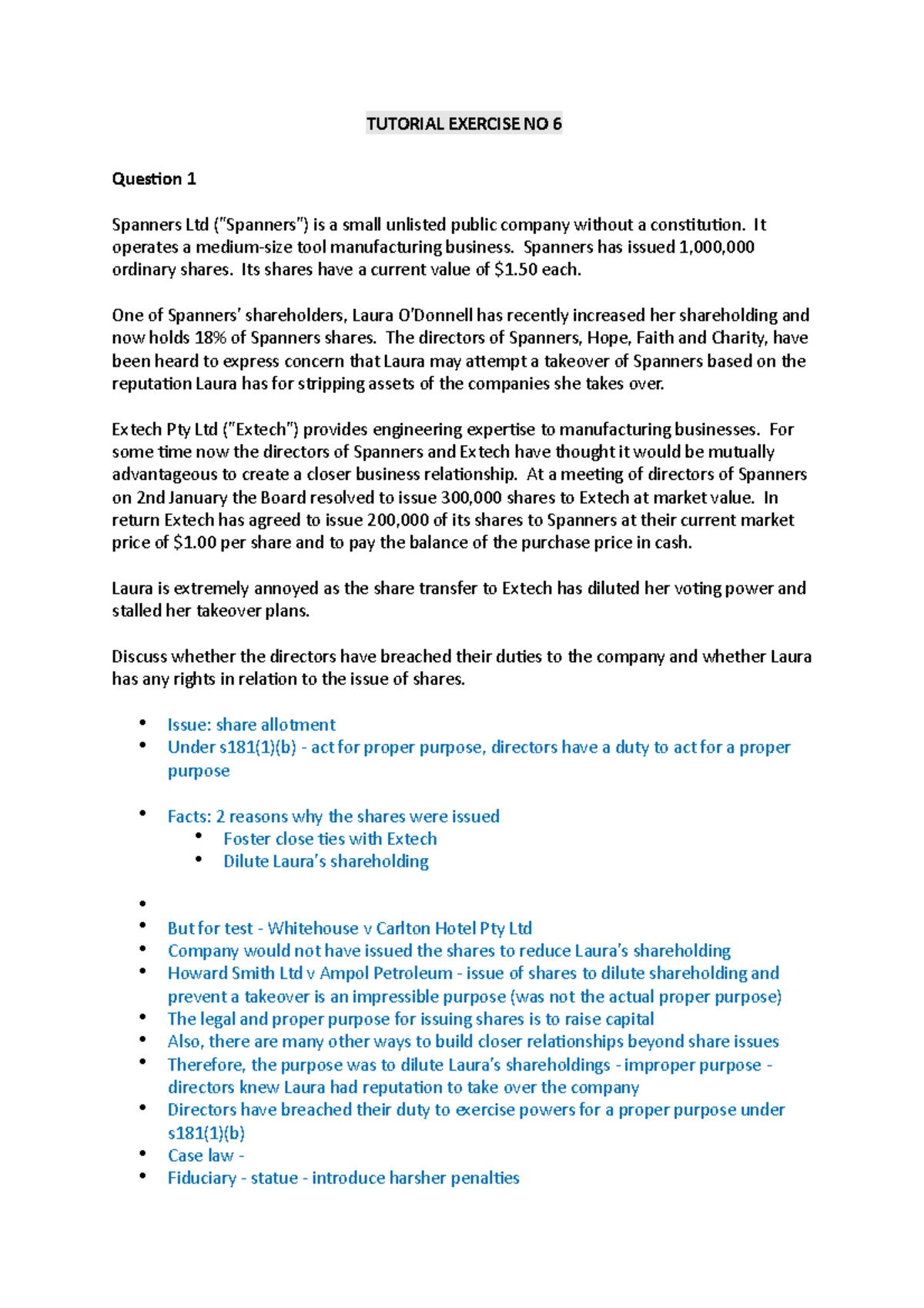 LAWS2301 Tutorial Exercise NO 6 - TUTORIAL EXERCISE NO 6 Question 1 ...