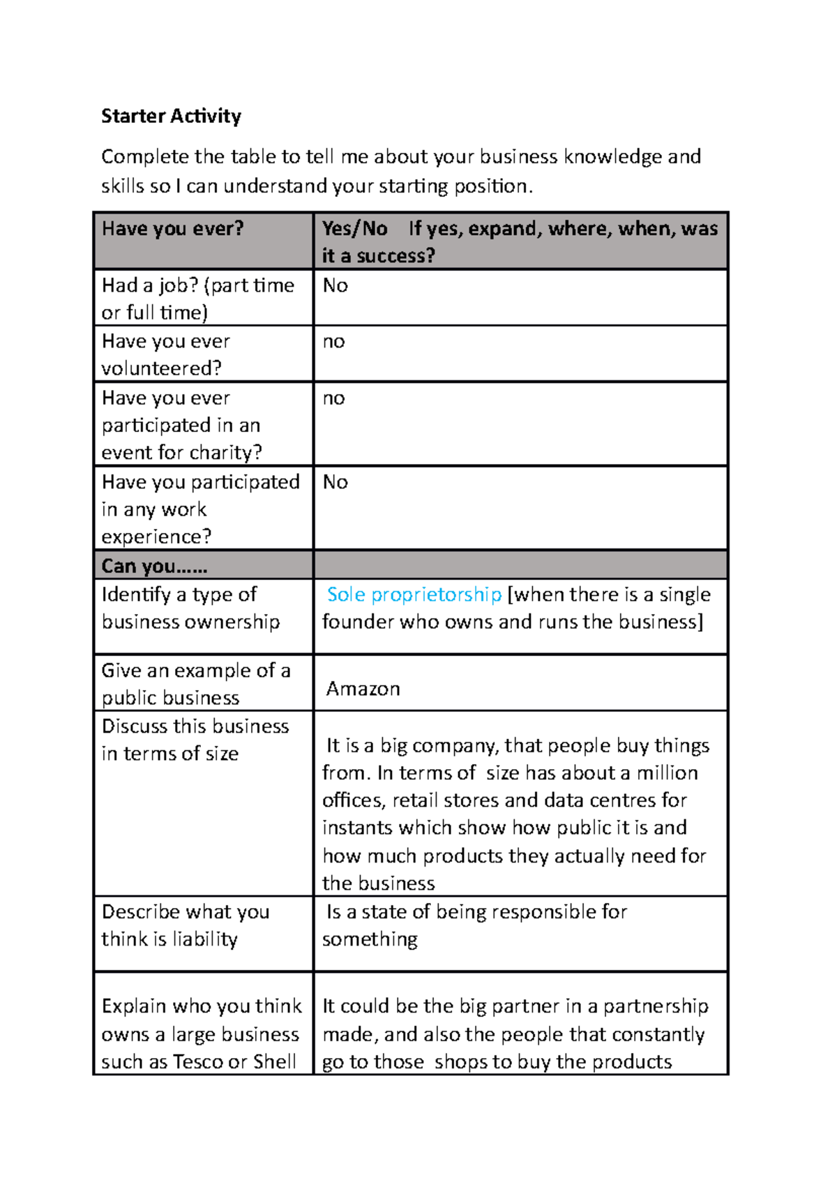 Starter Activity lesson 1 - 9707 - Studocu
