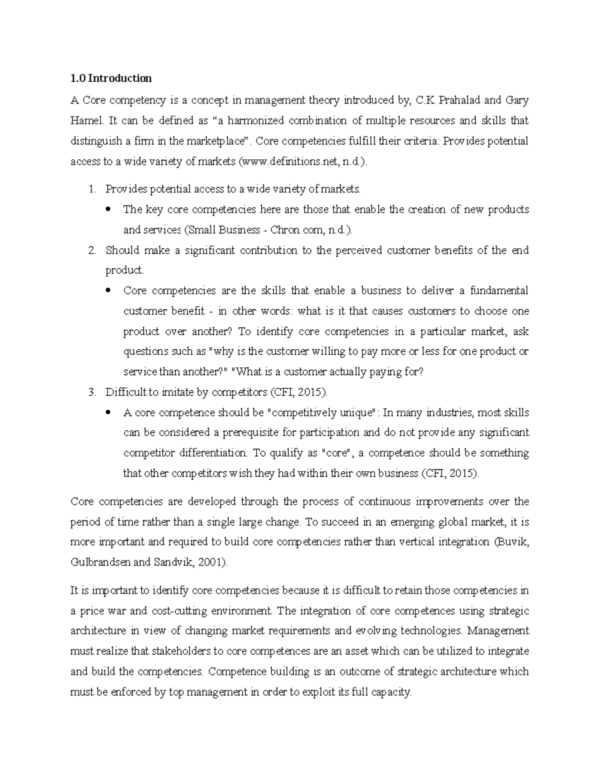 Core competicies - Marketing - 1 Introduction A Core competency is a ...