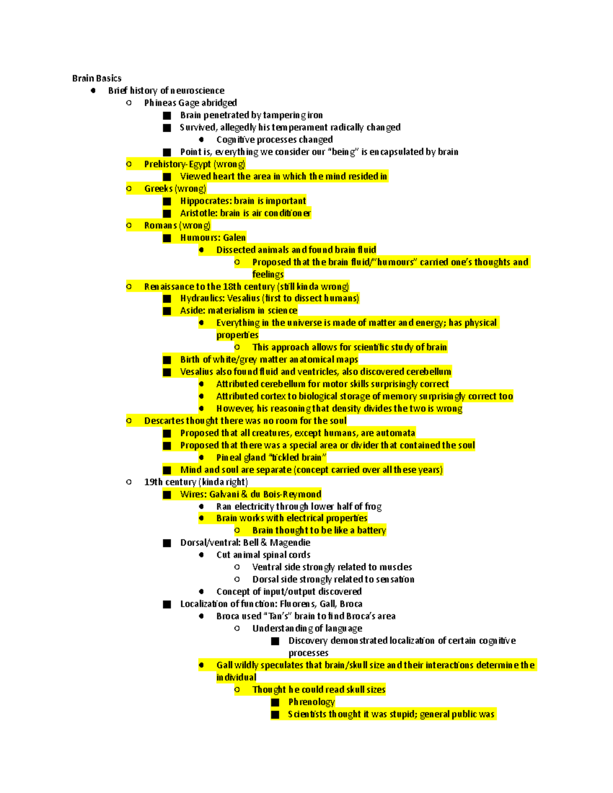 MY PSYC 304 Lecture Notes I - Brain Basics Brief history of ...