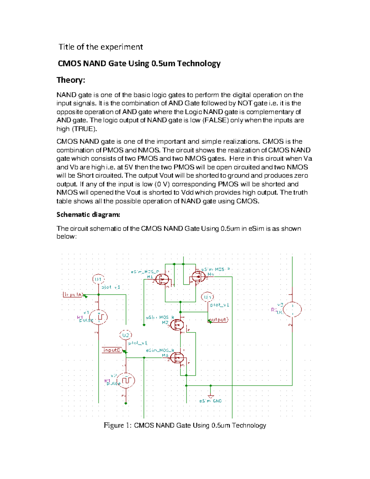 Abstract CMOS NAND Gate123 - Title of the experiment CMOS NAND Gate ...