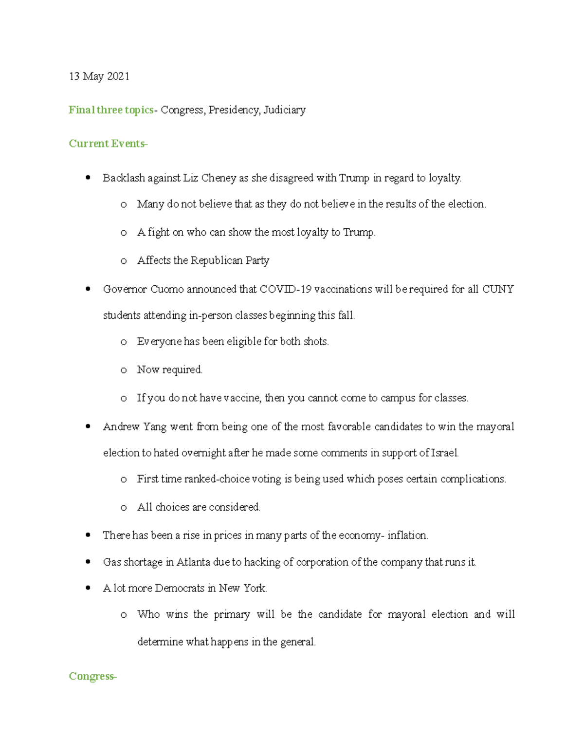 POLSC 110 Zoom Discussion Week14Notes 13 May 2021 Final three topics