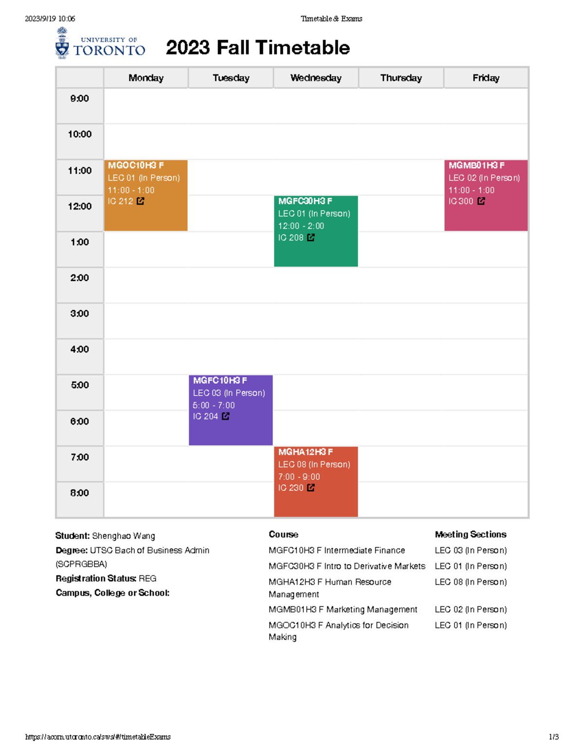 Timetable for fall THIS is the study material for UTSC 2023/9/19 10