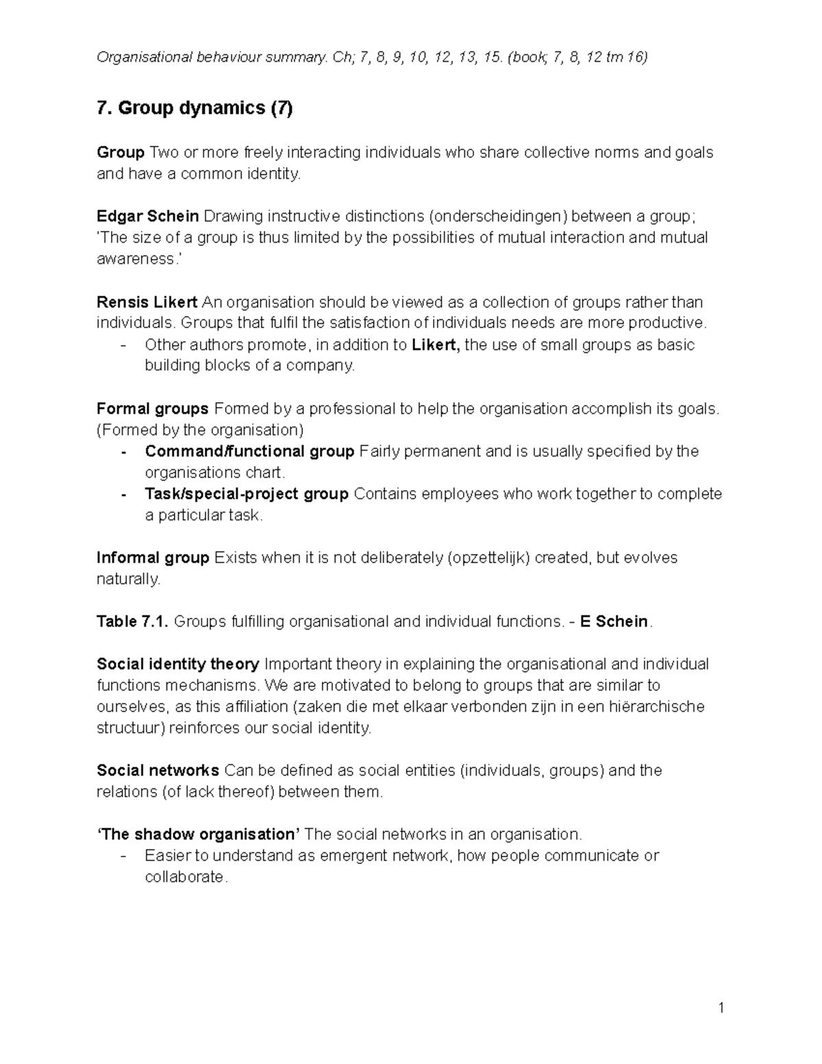 Ob Summary Ch7 15 Organizational Behaviour For Ib Rug Studocu