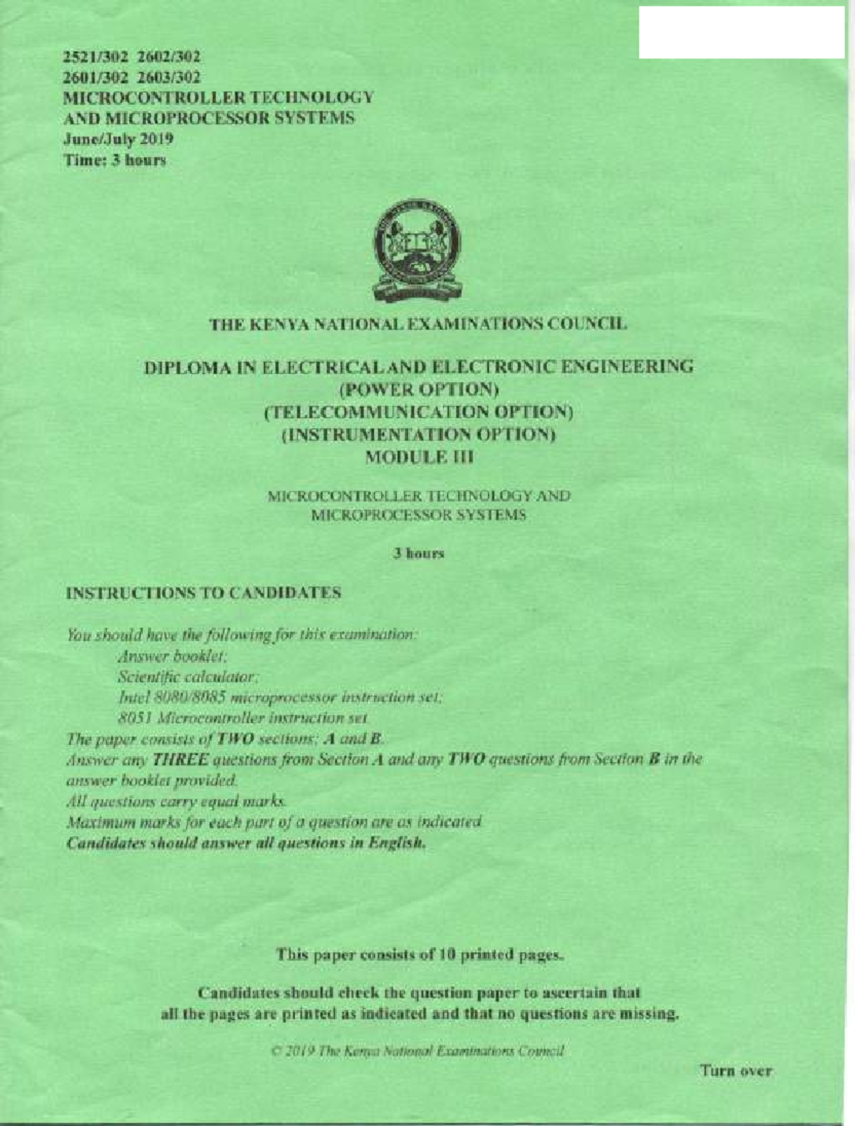 Microcontroller Technology KNEC Past Paper 2017 1 Electrical