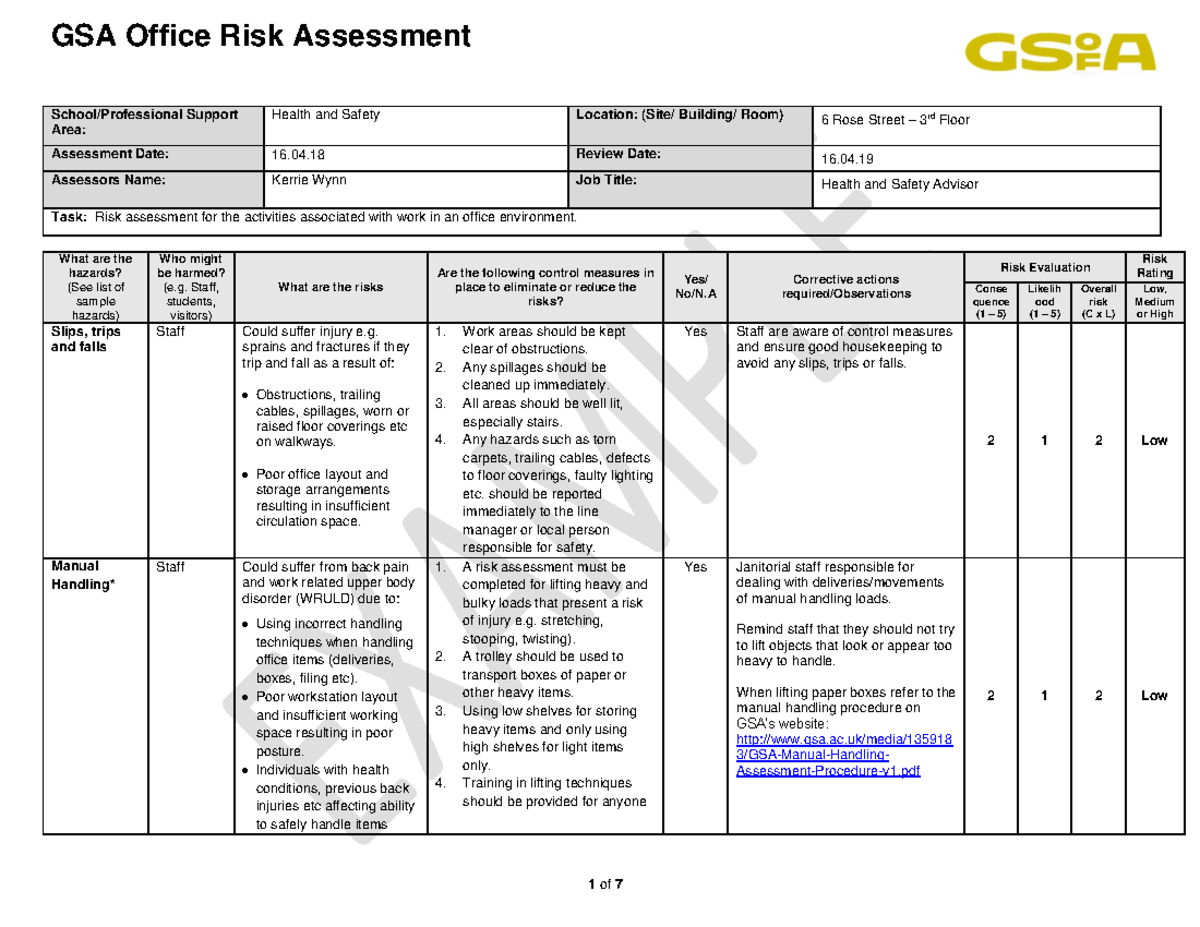 Gsa generic office risk assessment health and safety office - GSA ...