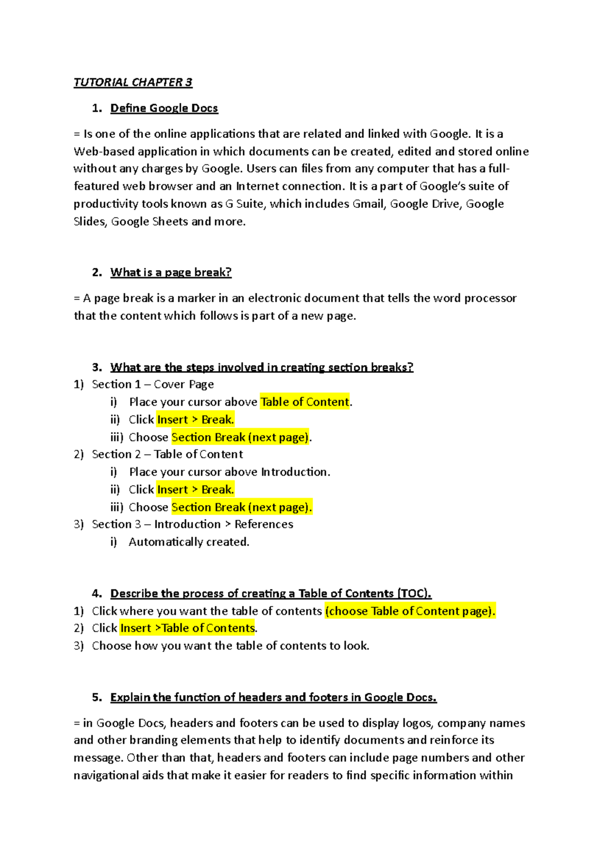 MGT334 Tutorial Chapter 3 - TUTORIAL CHAPTER 3 Define Google Docs = Is ...